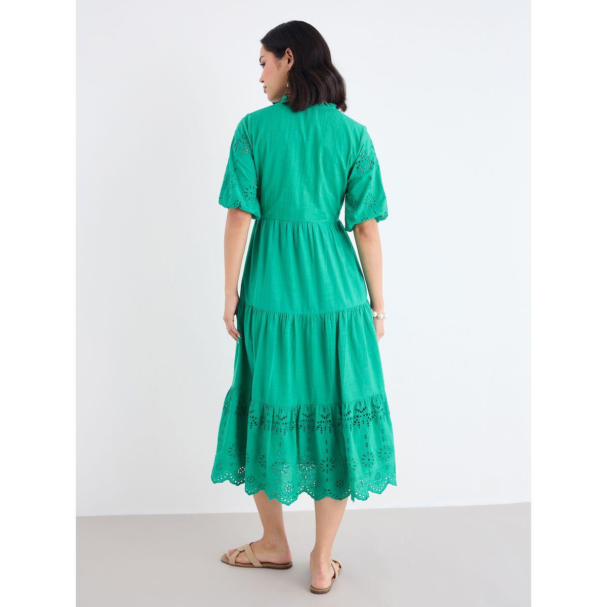 فستان ميدي بأكمام منفوخة مع كسرات-women-clothing-dresses-image-5