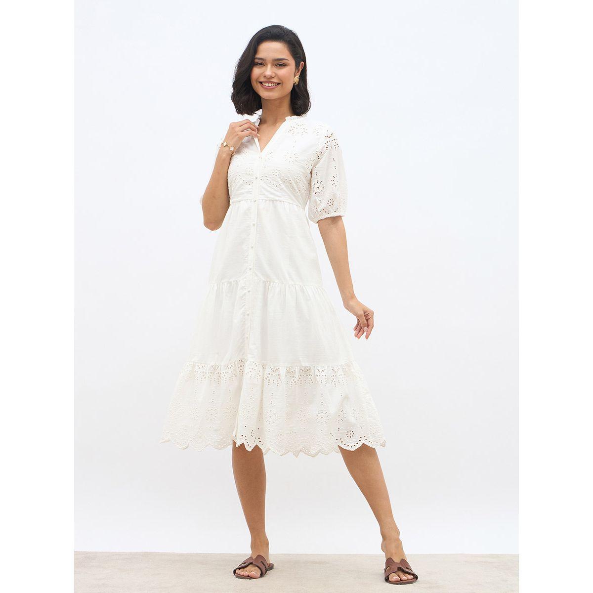 فستان ميدي شيفلي بأكمام منفوخة وكسرات-women-clothing-dresses-image-2