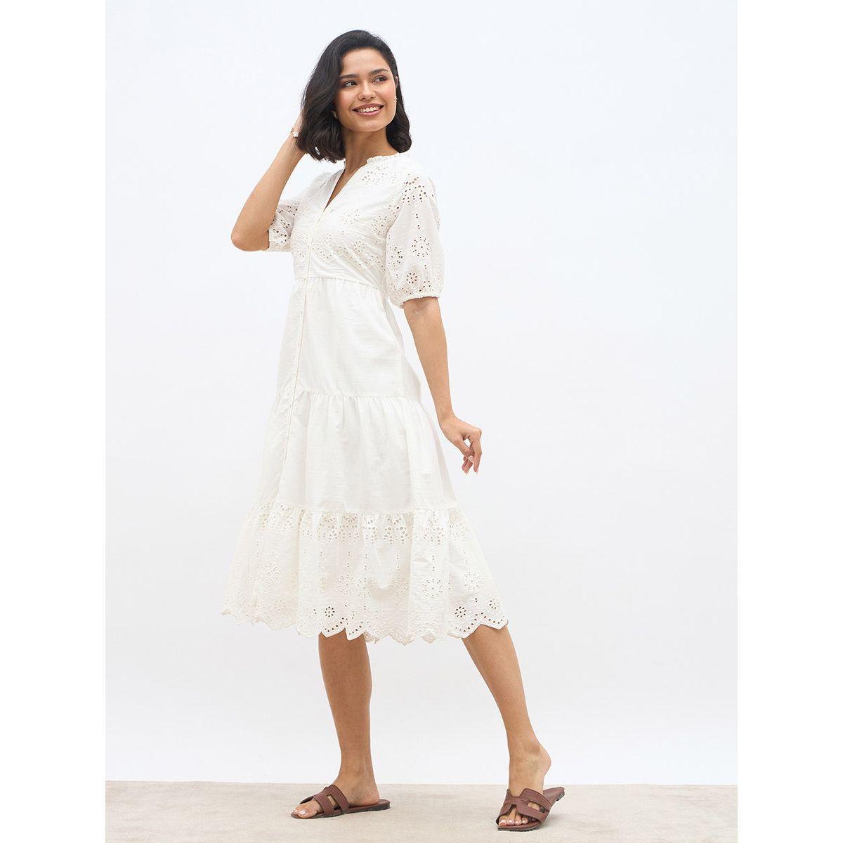 فستان ميدي شيفلي بأكمام منفوخة وكسرات-women-clothing-dresses-image-3