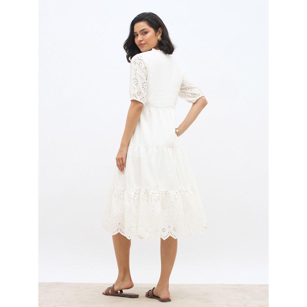 فستان ميدي شيفلي بأكمام منفوخة وكسرات-women-clothing-dresses-image-5