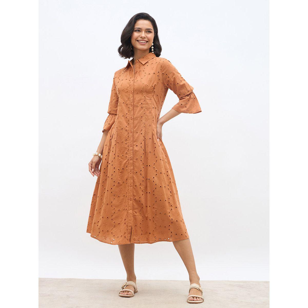 Styli Schiffli 3/4 Sleeve Shirt Midi Dress-women-clothing-dresses-image-2