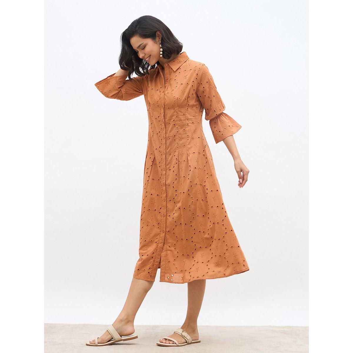 Styli Schiffli 3/4 Sleeve Shirt Midi Dress-women-clothing-dresses-image-3