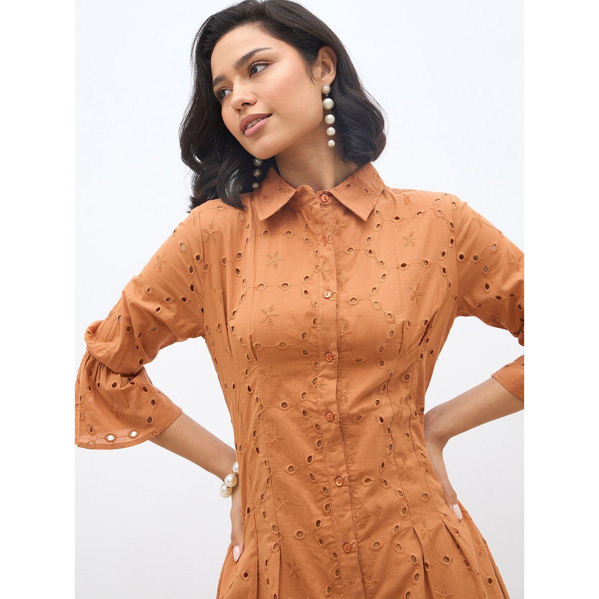 Styli Schiffli 3/4 Sleeve Shirt Midi Dress-women-clothing-dresses-image-4