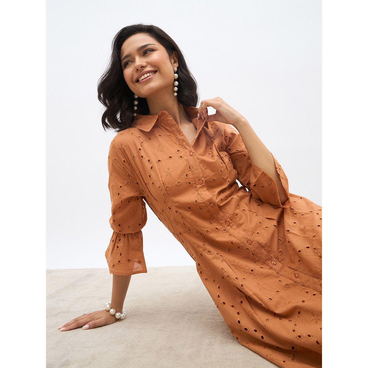 Styli Schiffli 3/4 Sleeve Shirt Midi Dress-women-clothing-dresses-image-6