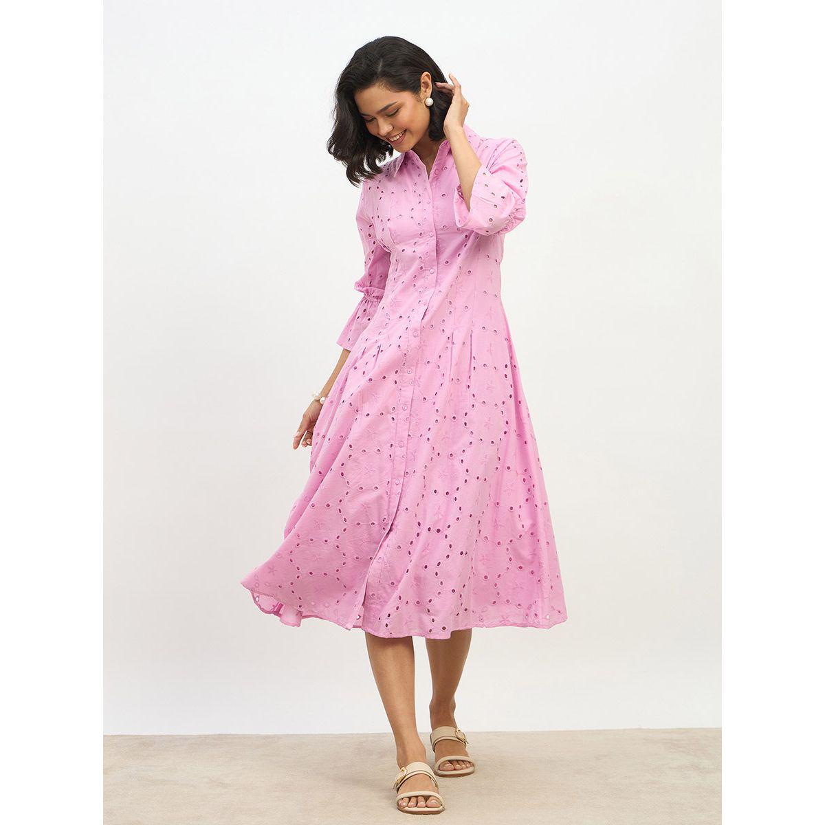 Styli Schiffli 3/4 Sleeve Shirt Midi Dress-women-clothing-dresses-image-2