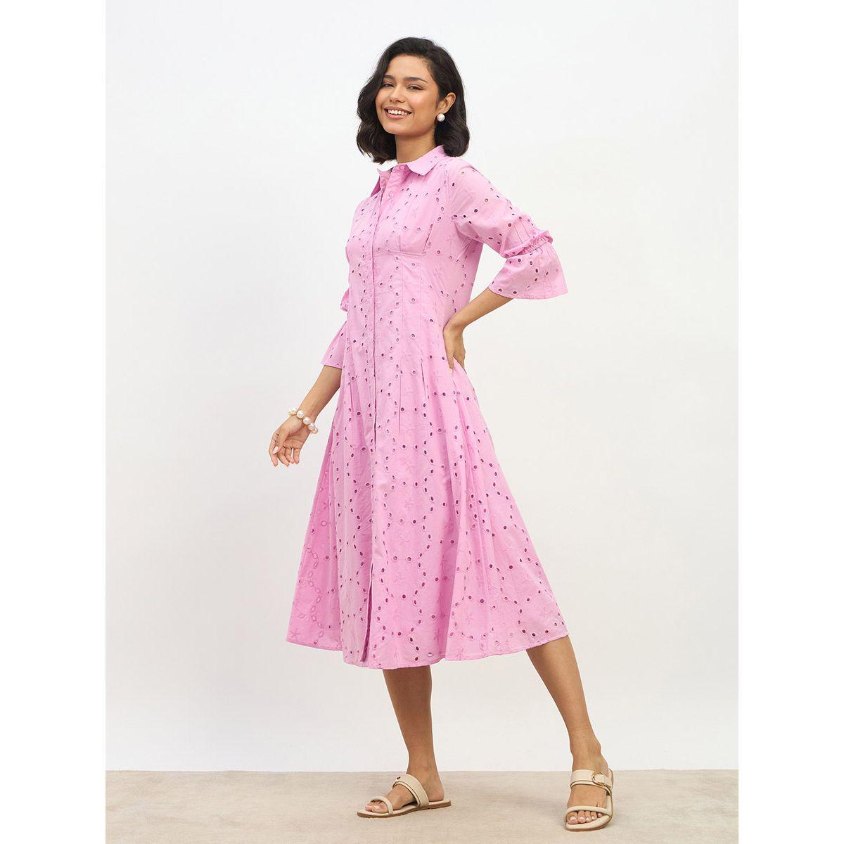 Styli Schiffli 3/4 Sleeve Shirt Midi Dress-women-clothing-dresses-image-3