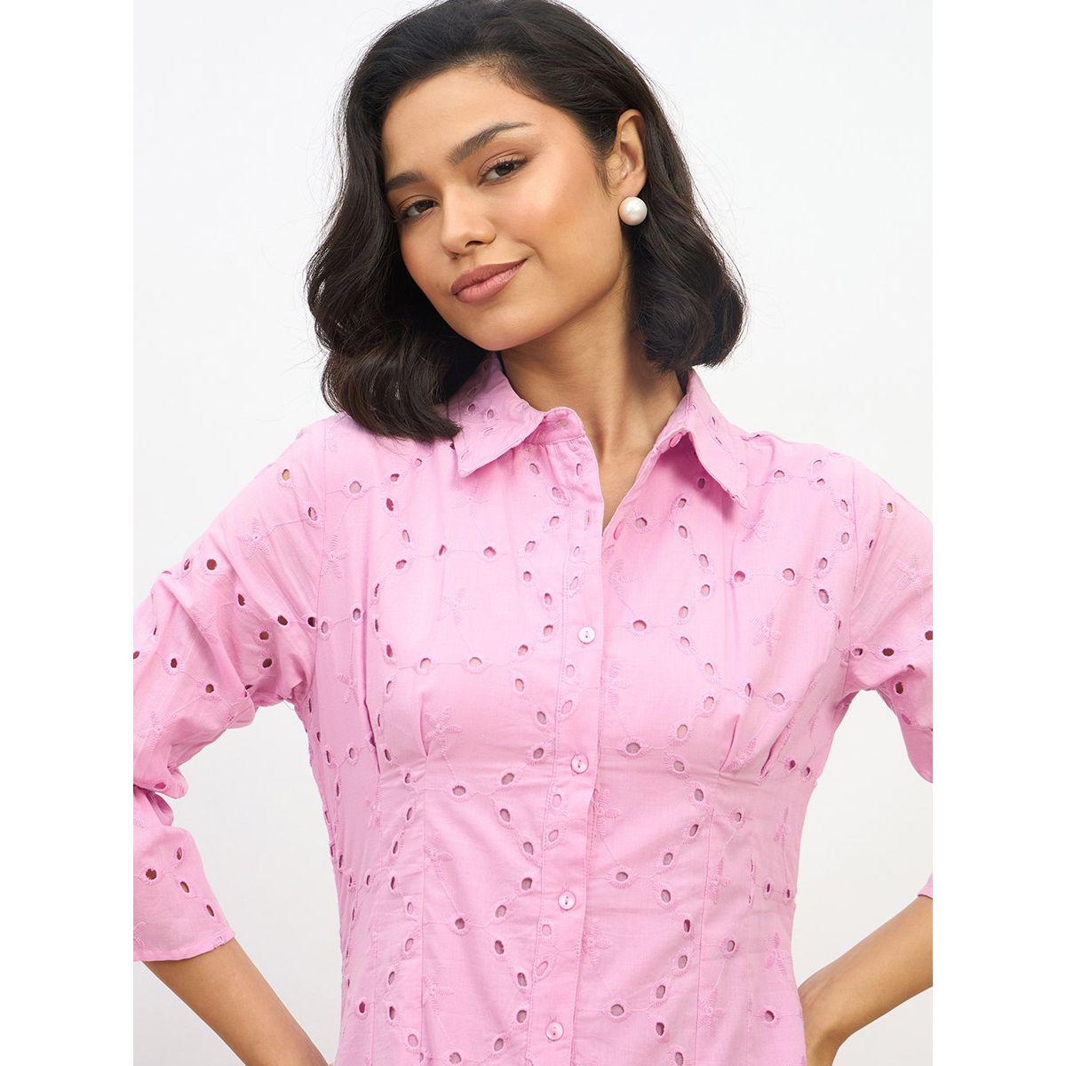 Styli Schiffli 3/4 Sleeve Shirt Midi Dress-women-clothing-dresses-image-4