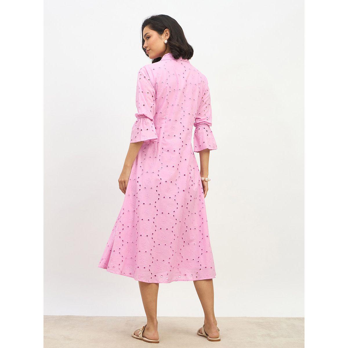 Styli Schiffli 3/4 Sleeve Shirt Midi Dress-women-clothing-dresses-image-5