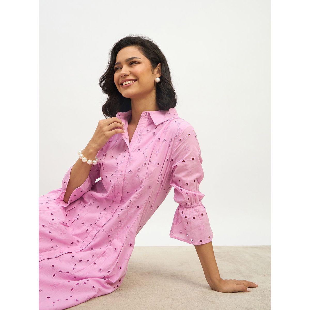 Styli Schiffli 3/4 Sleeve Shirt Midi Dress-women-clothing-dresses-image-6