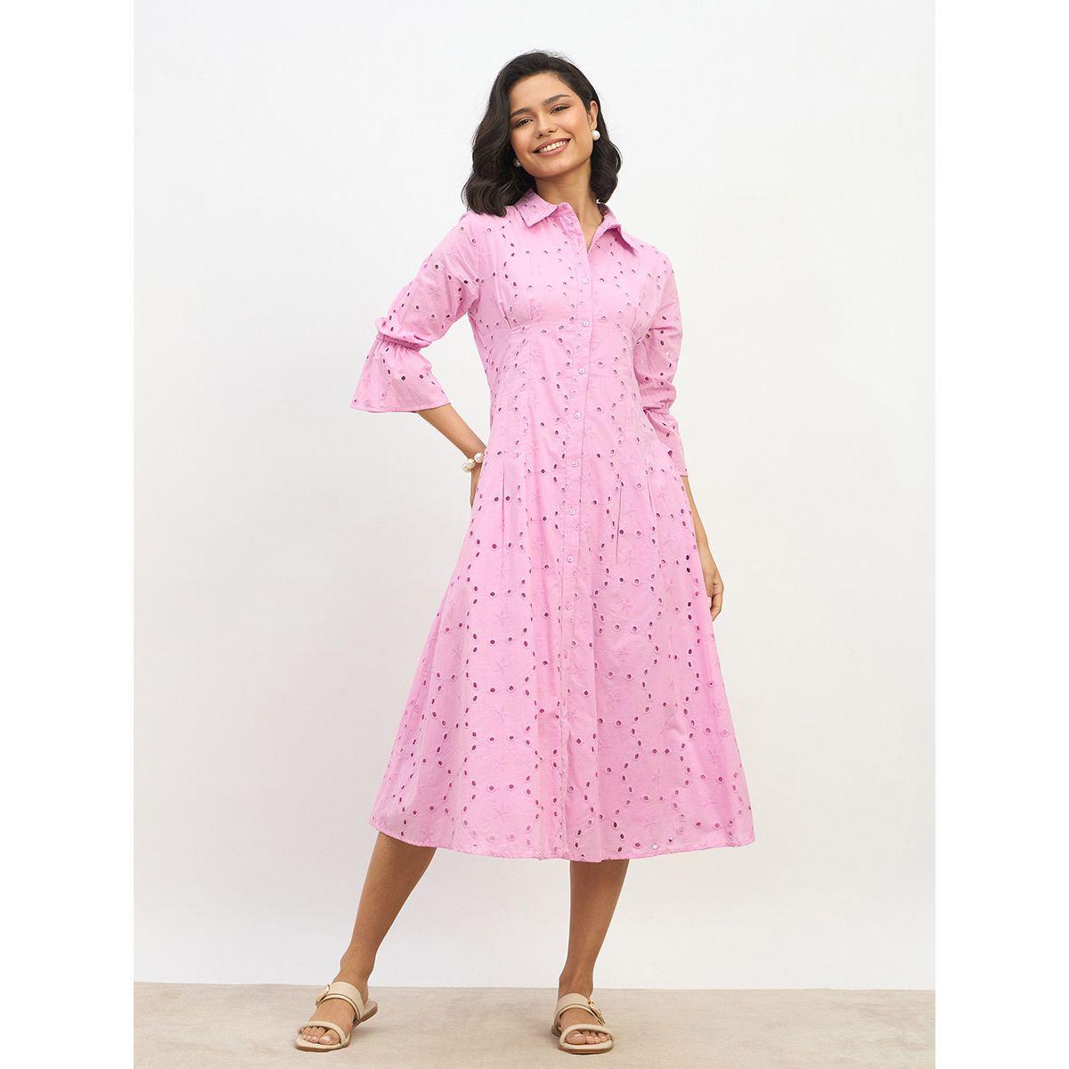 Styli Schiffli 3/4 Sleeve Shirt Midi Dress-women-clothing-dresses-image-7