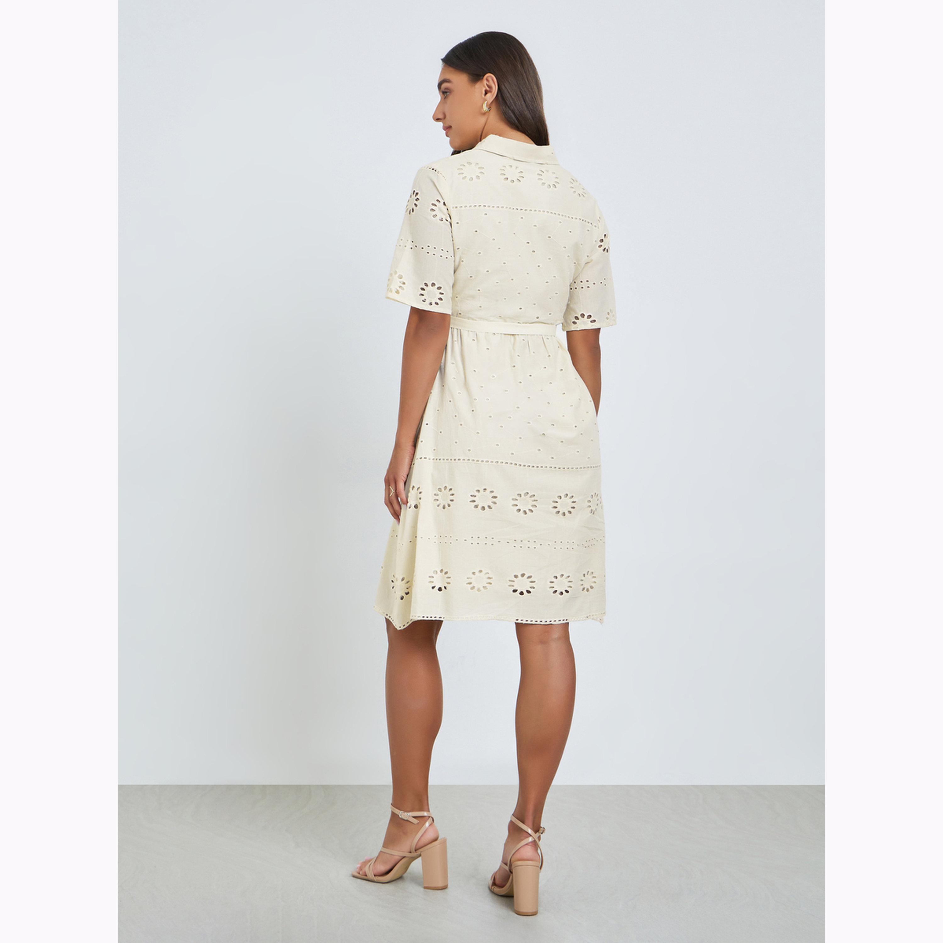 فستان قصير بياقة قميص وتفاصيل شيفلي-women-clothing-dresses-image-4