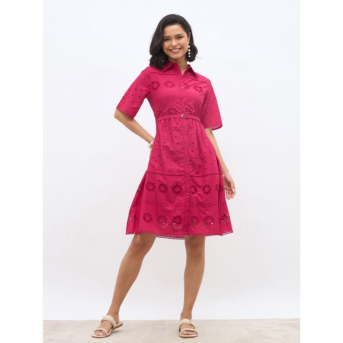 Styli Schiffli Short Sleeves Shirt Mini Dress-women-clothing-dresses-image-2