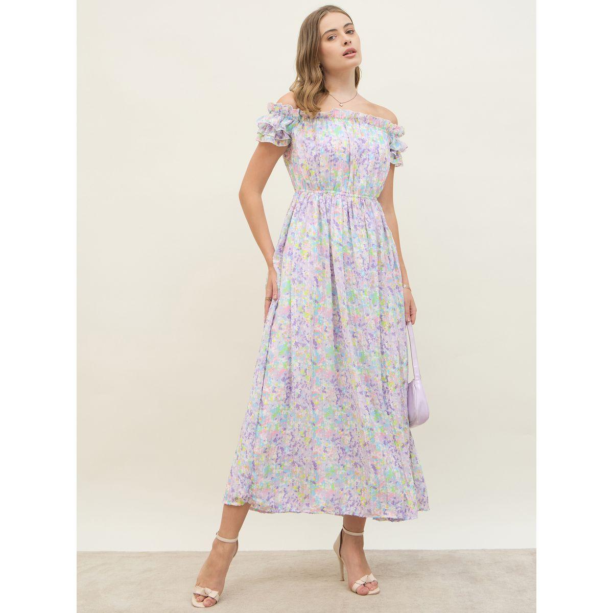 فستان ميدي بطبعة زهور وأكتاف مكشوفة-women-clothing-dresses-image-1