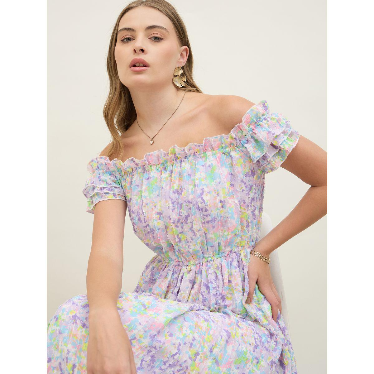 فستان ميدي بطبعة زهور وأكتاف مكشوفة-women-clothing-dresses-image-4