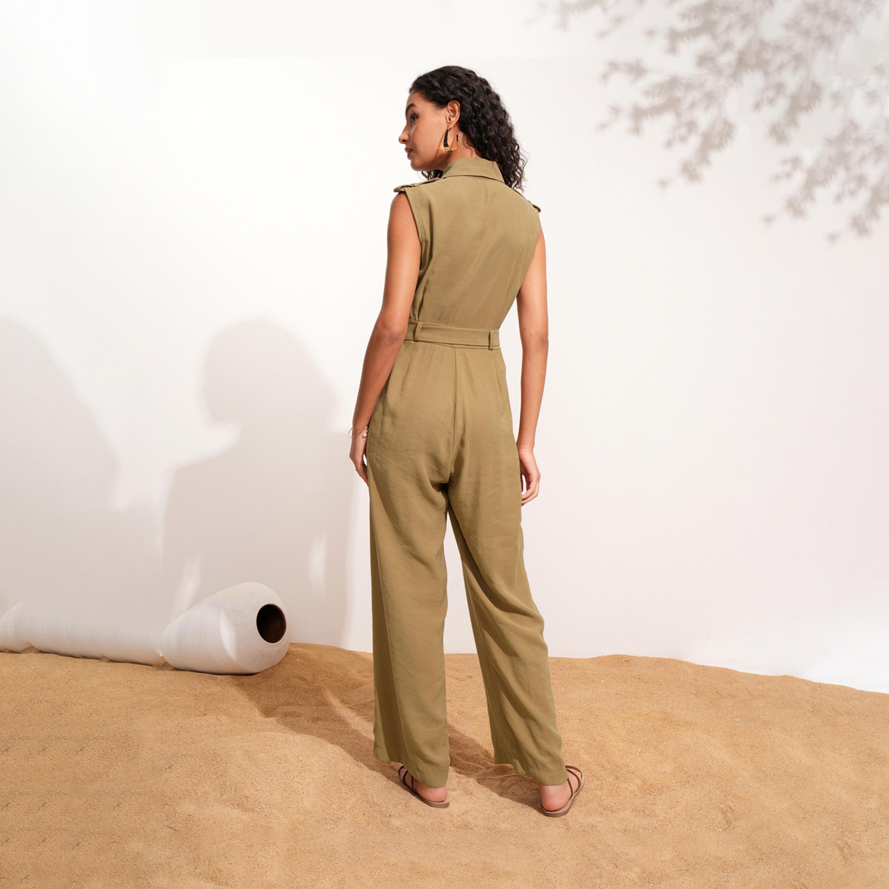 Tokyo Talkies X Styli Solid Sleeveless Collared Jumpsuit With Belt Detail-women-clothing-jumpsuits-image-4
