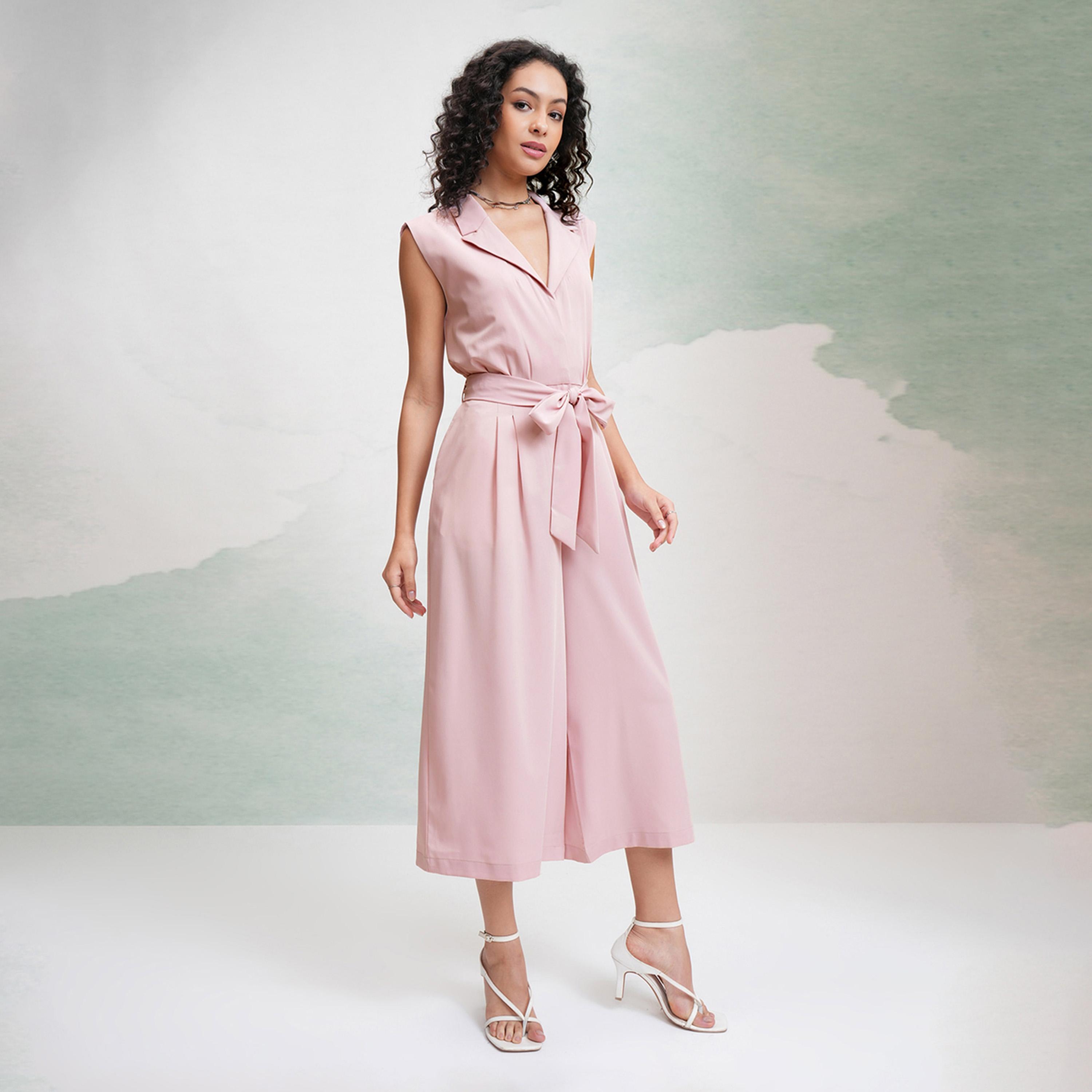 طوكيو توكيز - جمبسوت سادة برباط على الخصر وساق واسعة-women-clothing-jumpsuits-image-1