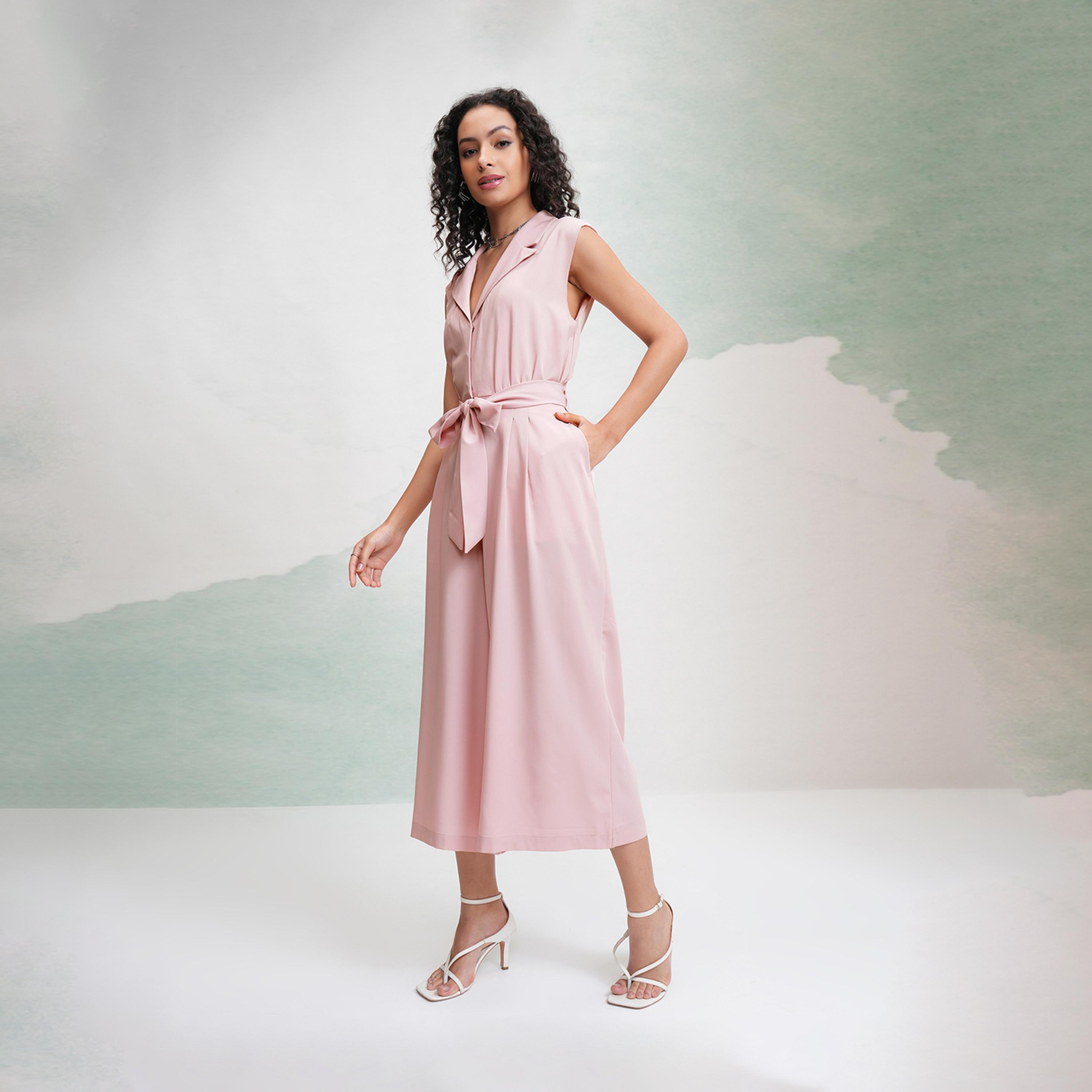 طوكيو توكيز - جمبسوت سادة برباط على الخصر وساق واسعة-women-clothing-jumpsuits-image-3