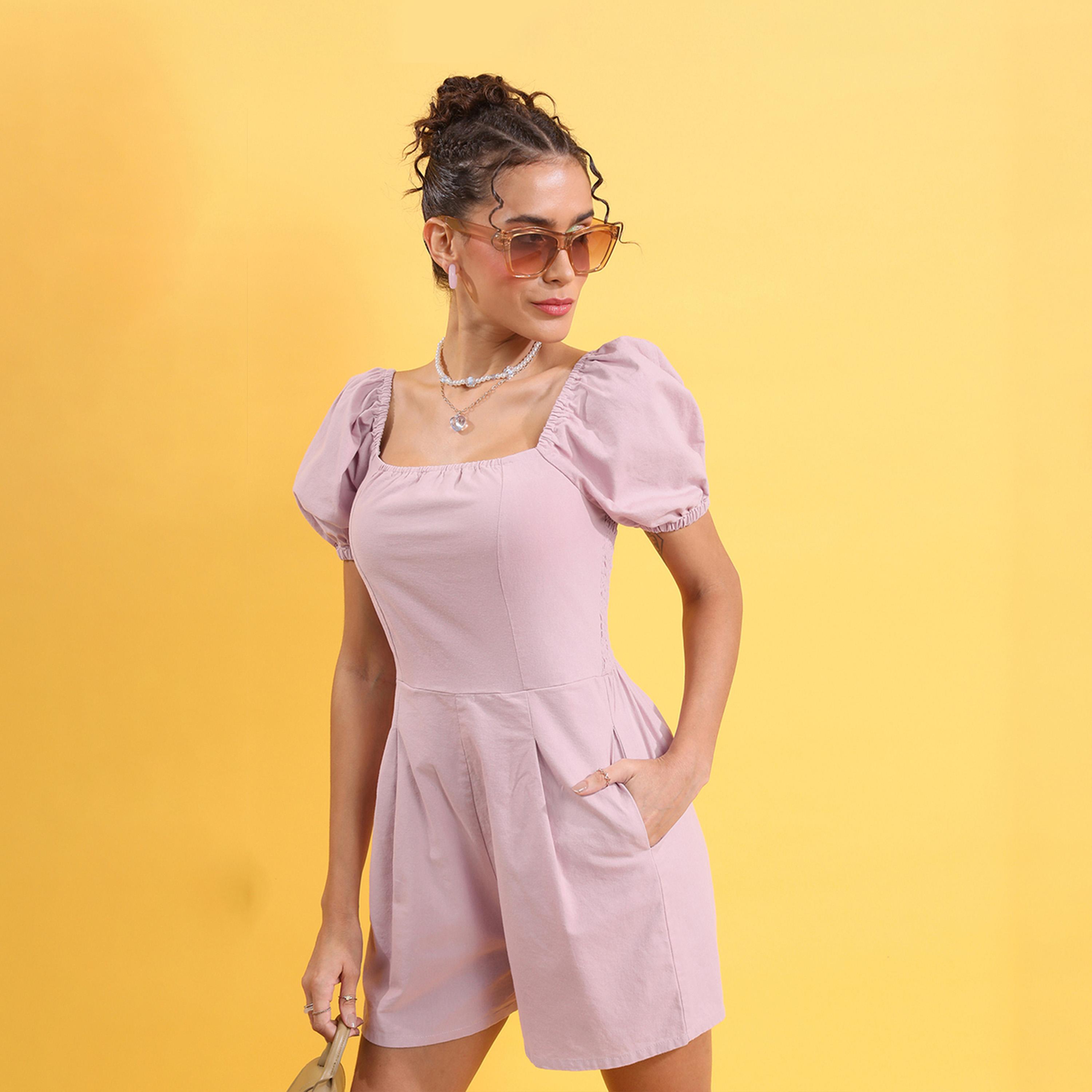 Tokyo Talkies X Styli Puff Sleeve Square Neck Pleated Jumpsuit-women-clothing-jumpsuits-image-1