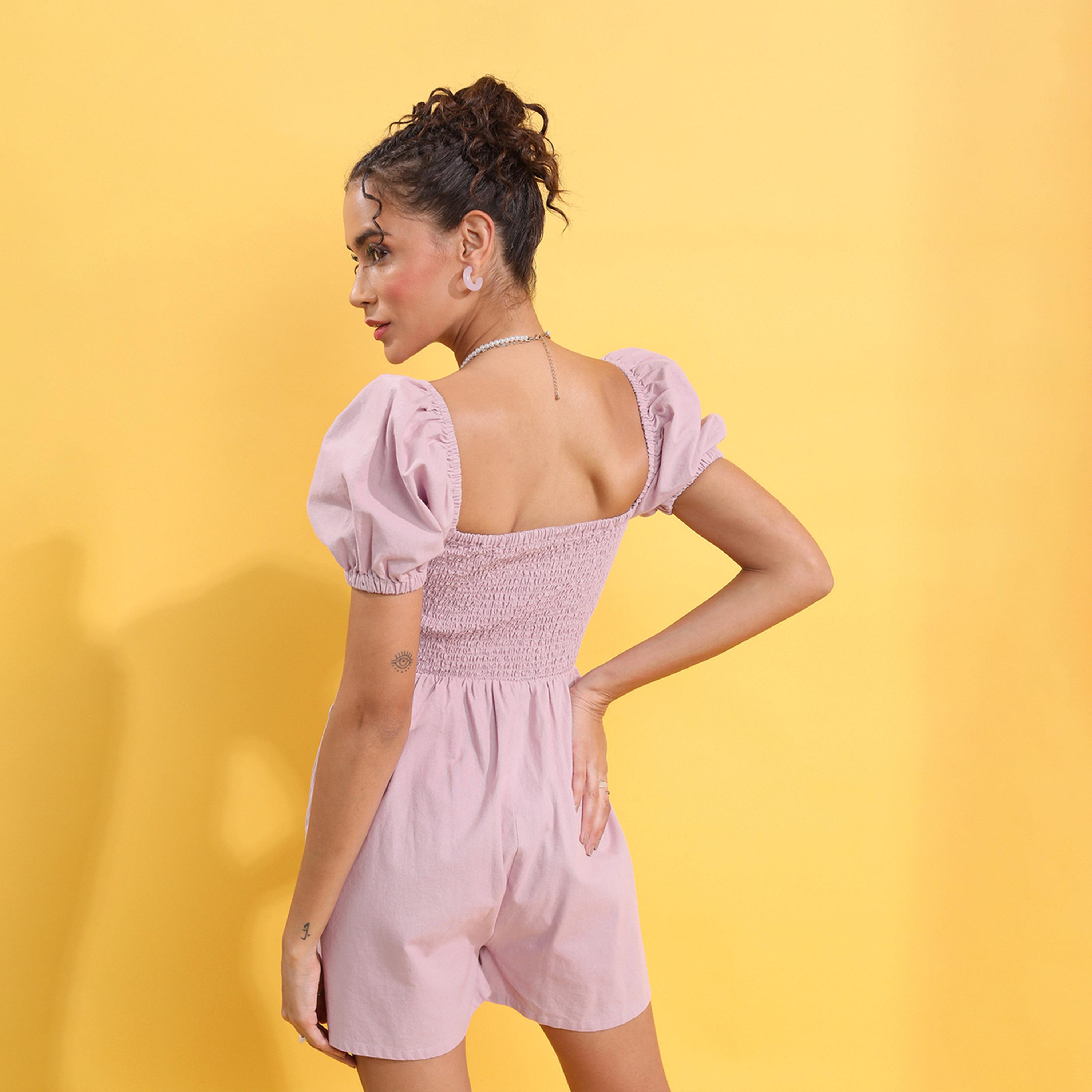 Tokyo Talkies X Styli Puff Sleeve Square Neck Pleated Jumpsuit-women-clothing-jumpsuits-image-4