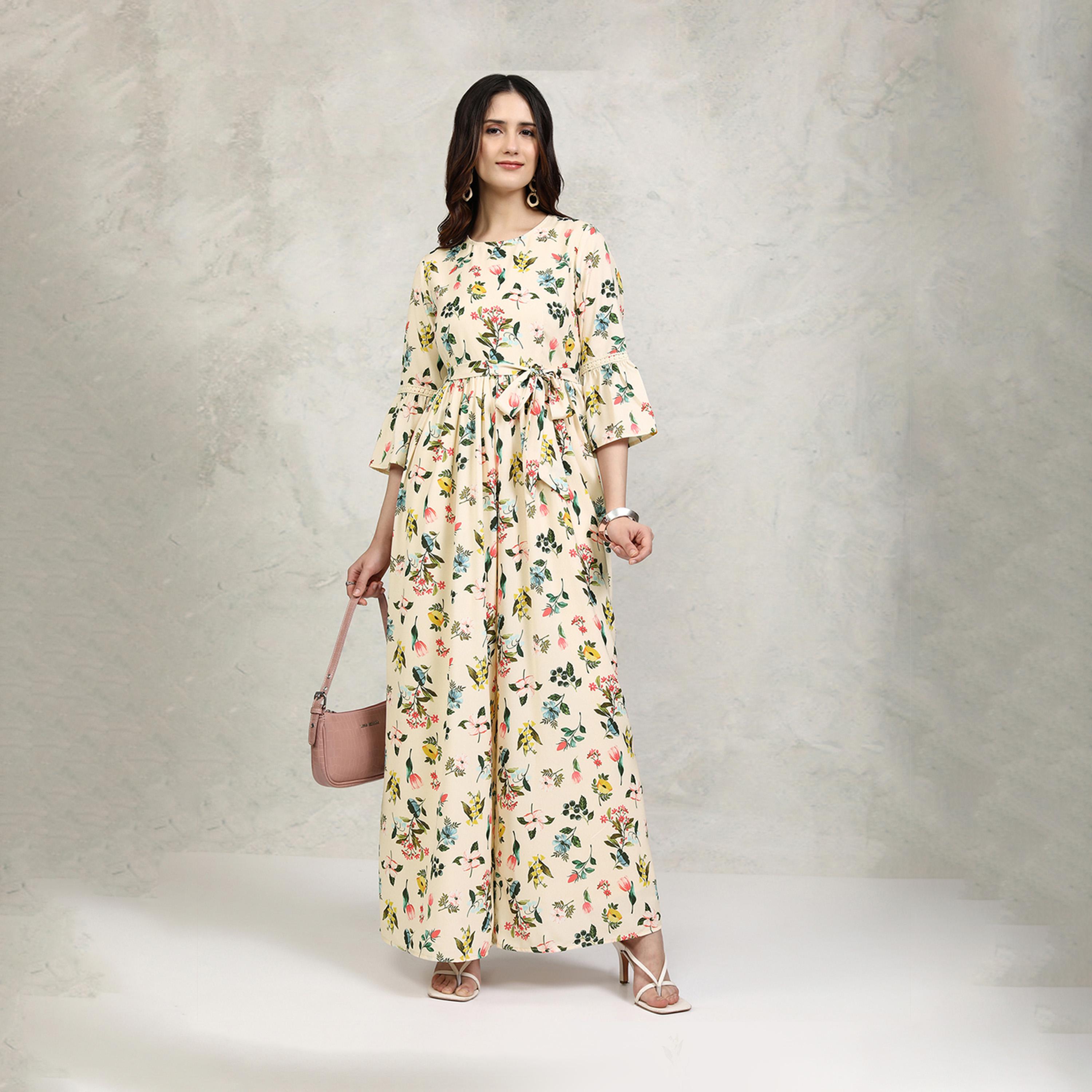 فيشود × ستايلي - جمبسوت بطبعات الأزهار الكاملة وقصة الساق المستقيمة مع حزام للربط-women-clothing-jumpsuits-image-2