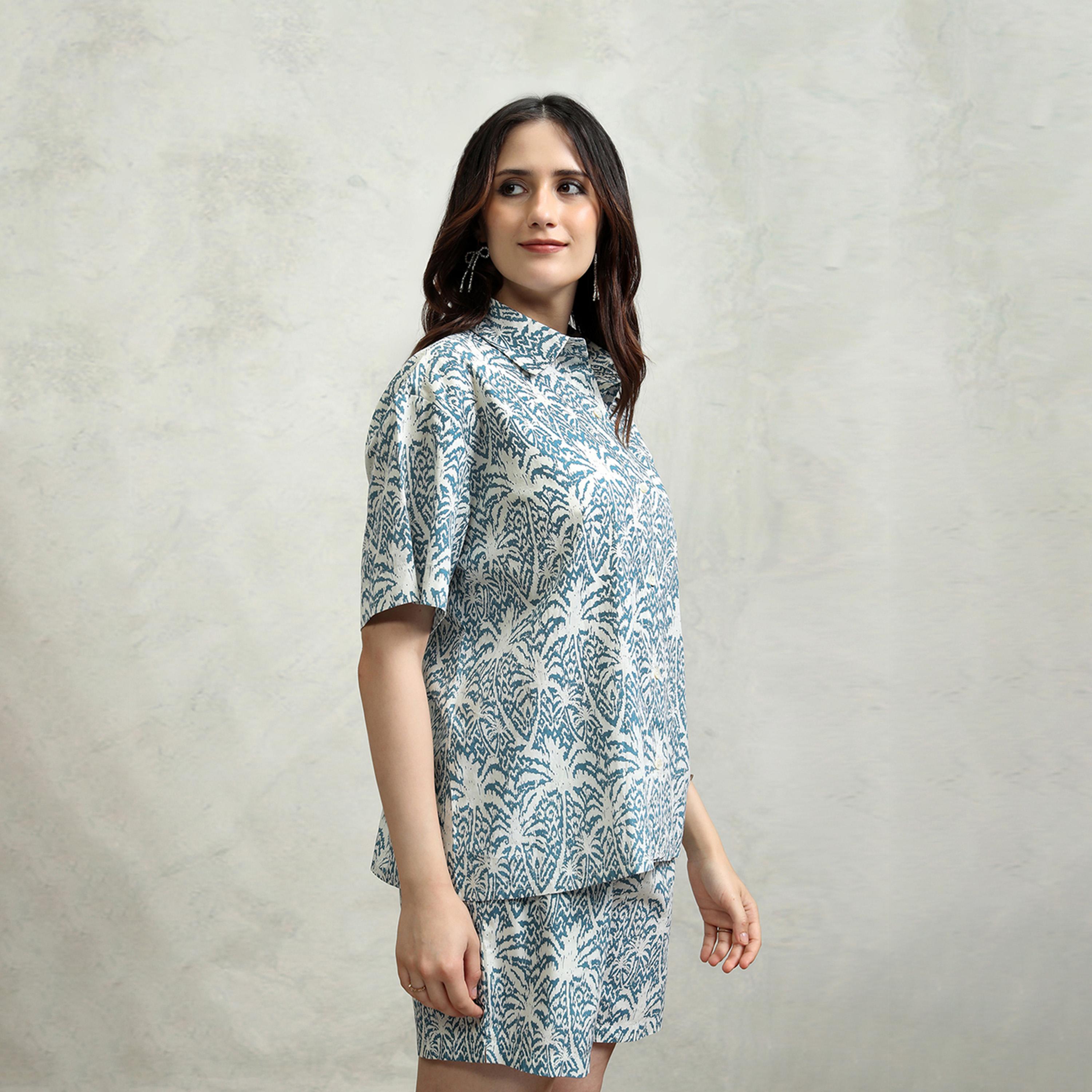 طوكيو توكيز × ستايلي - طقم قميص قطني بياقة وطبعة زهور كاملة مع شورت متوسط الارتفاع-women-clothing-coordsets-image-5
