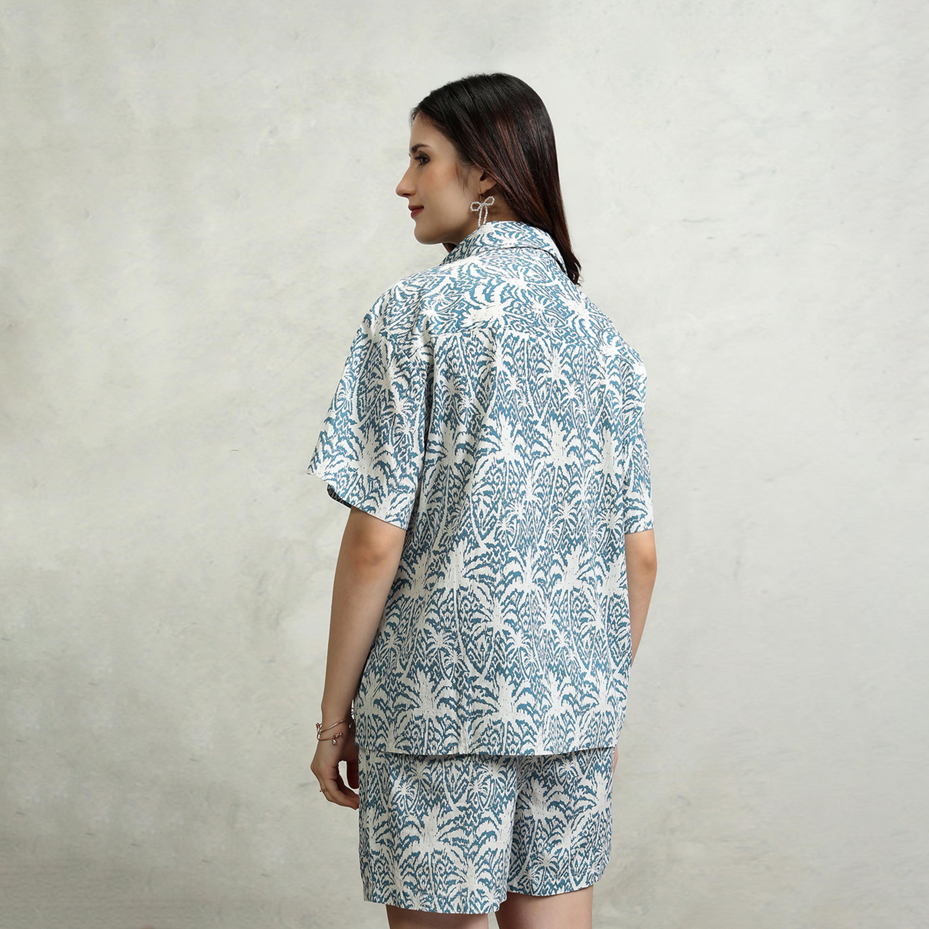 طوكيو توكيز × ستايلي - طقم قميص قطني بياقة وطبعة زهور كاملة مع شورت متوسط الارتفاع-women-clothing-coordsets-image-6