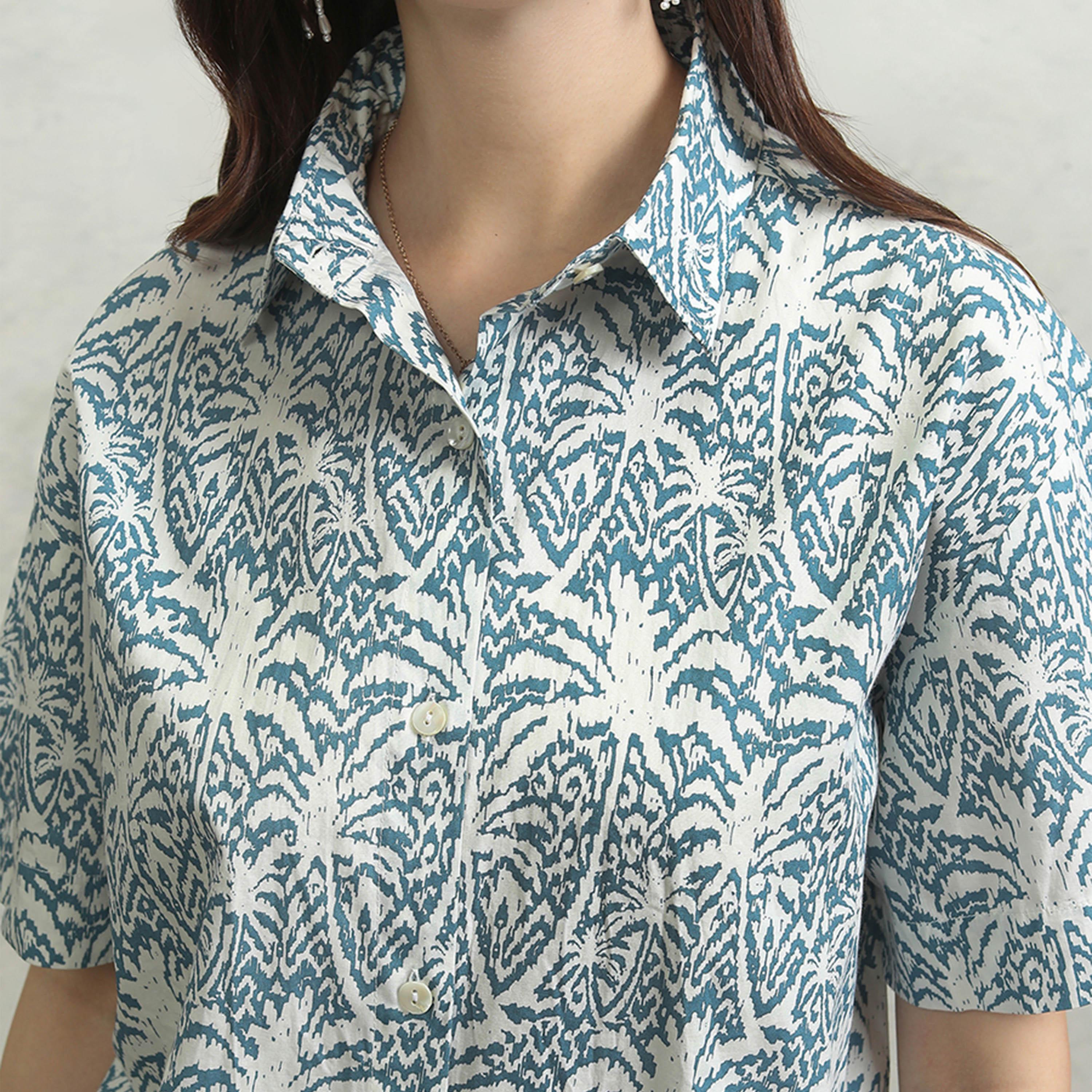 طوكيو توكيز × ستايلي - طقم قميص قطني بياقة وطبعة زهور كاملة مع شورت متوسط الارتفاع-women-clothing-coordsets-image-7
