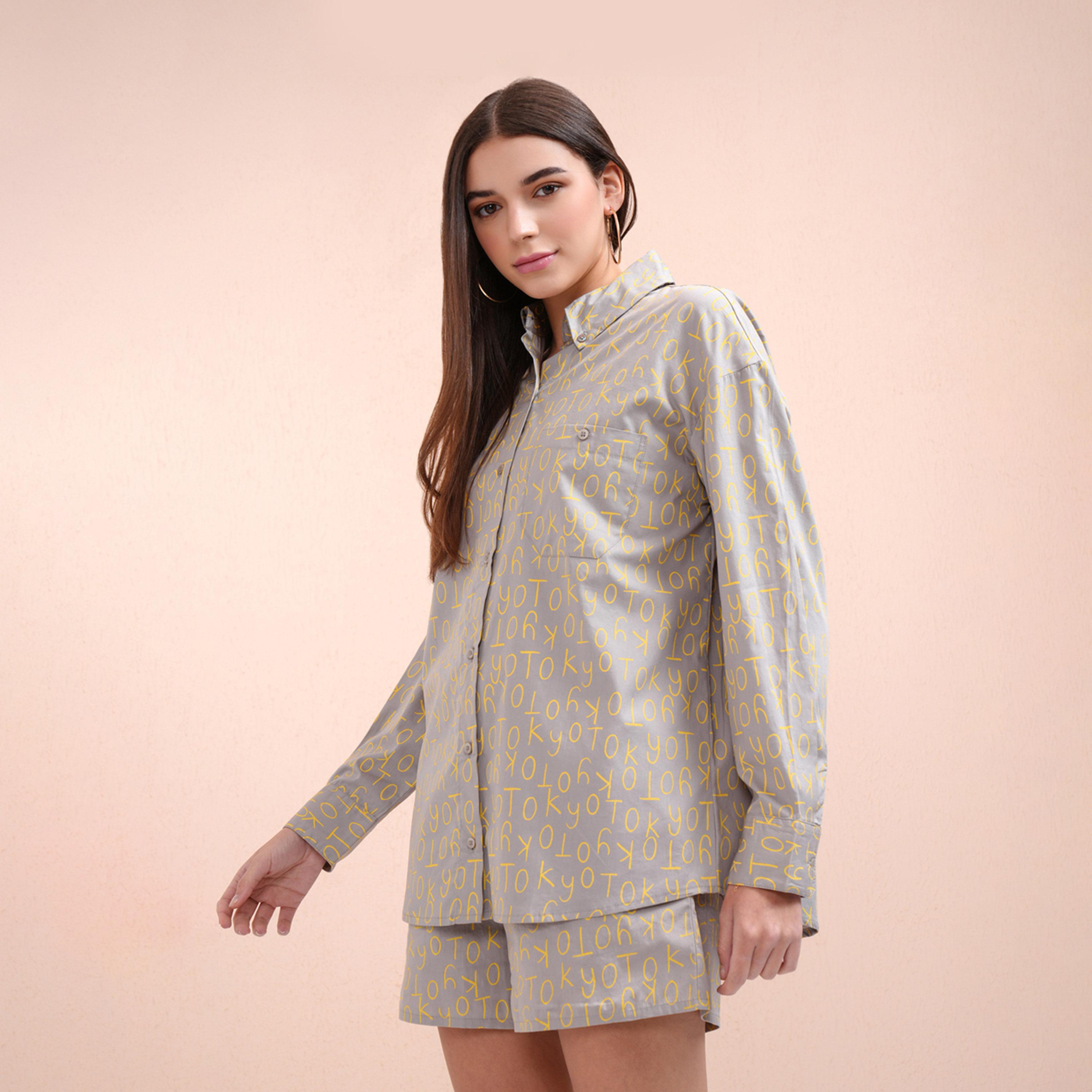 طوكيو توكيز - طقم قميص مطبوع بالكامل مع شورت بخصر متوسط الارتفاع-women-clothing-coordsets-image-1