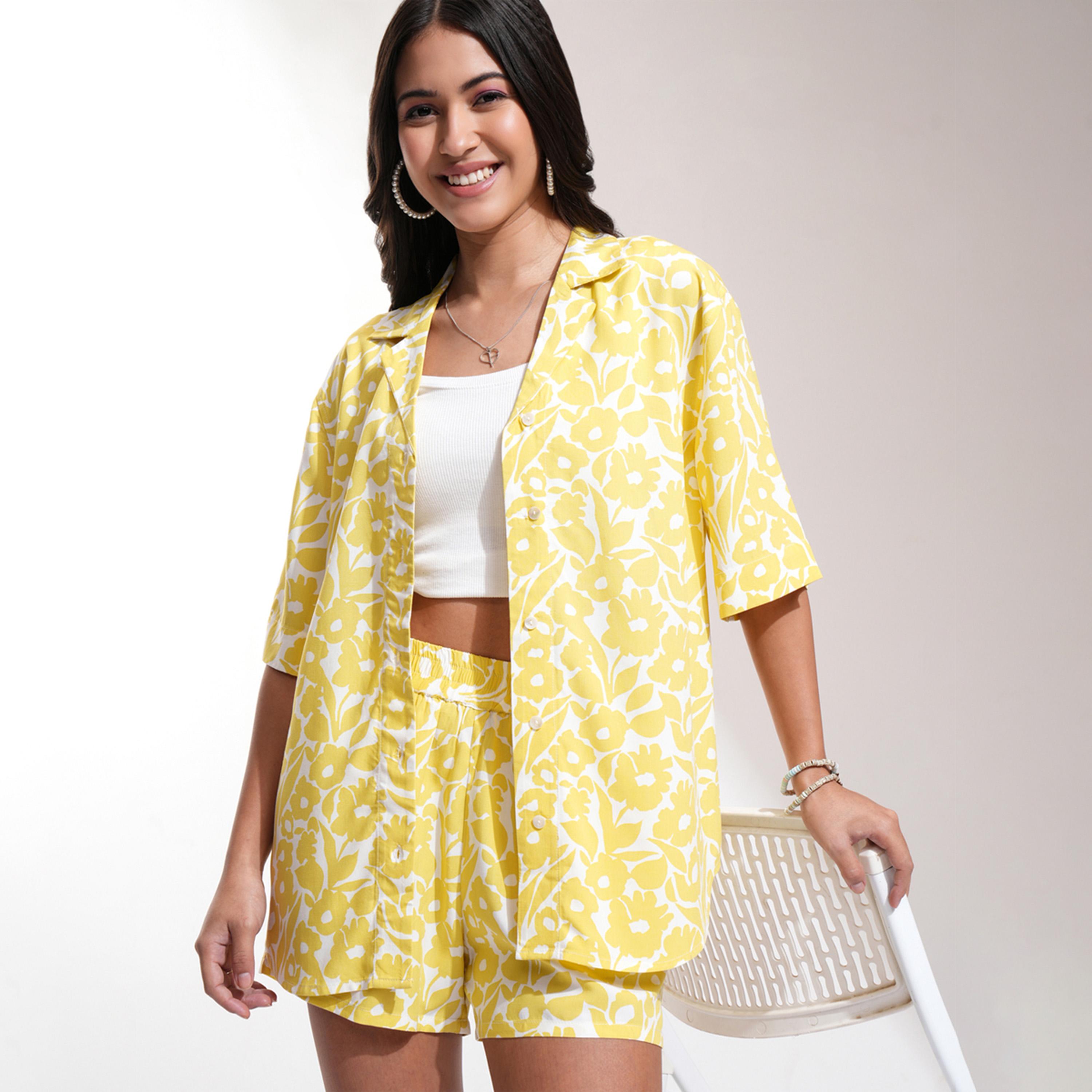 Tokyo Talkies X Styli All-Over Floral Print Collared Shirt And Shorts Co-Ords-women-clothing-coordsets-image-1