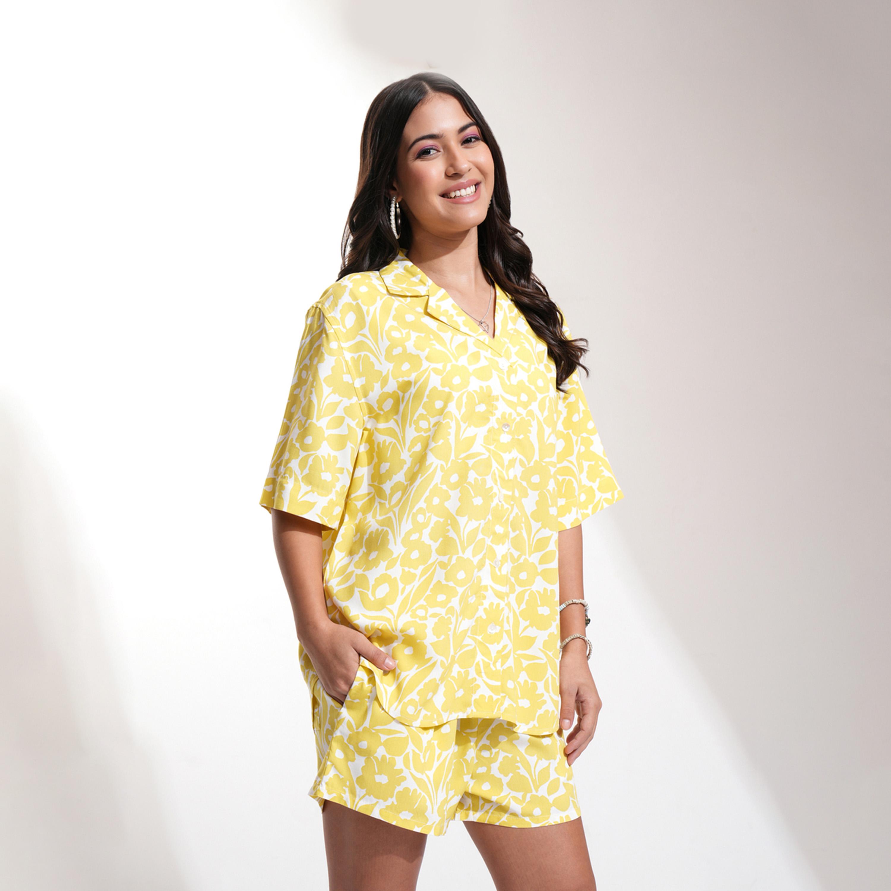 Tokyo Talkies X Styli All-Over Floral Print Collared Shirt And Shorts Co-Ords-women-clothing-coordsets-image-3