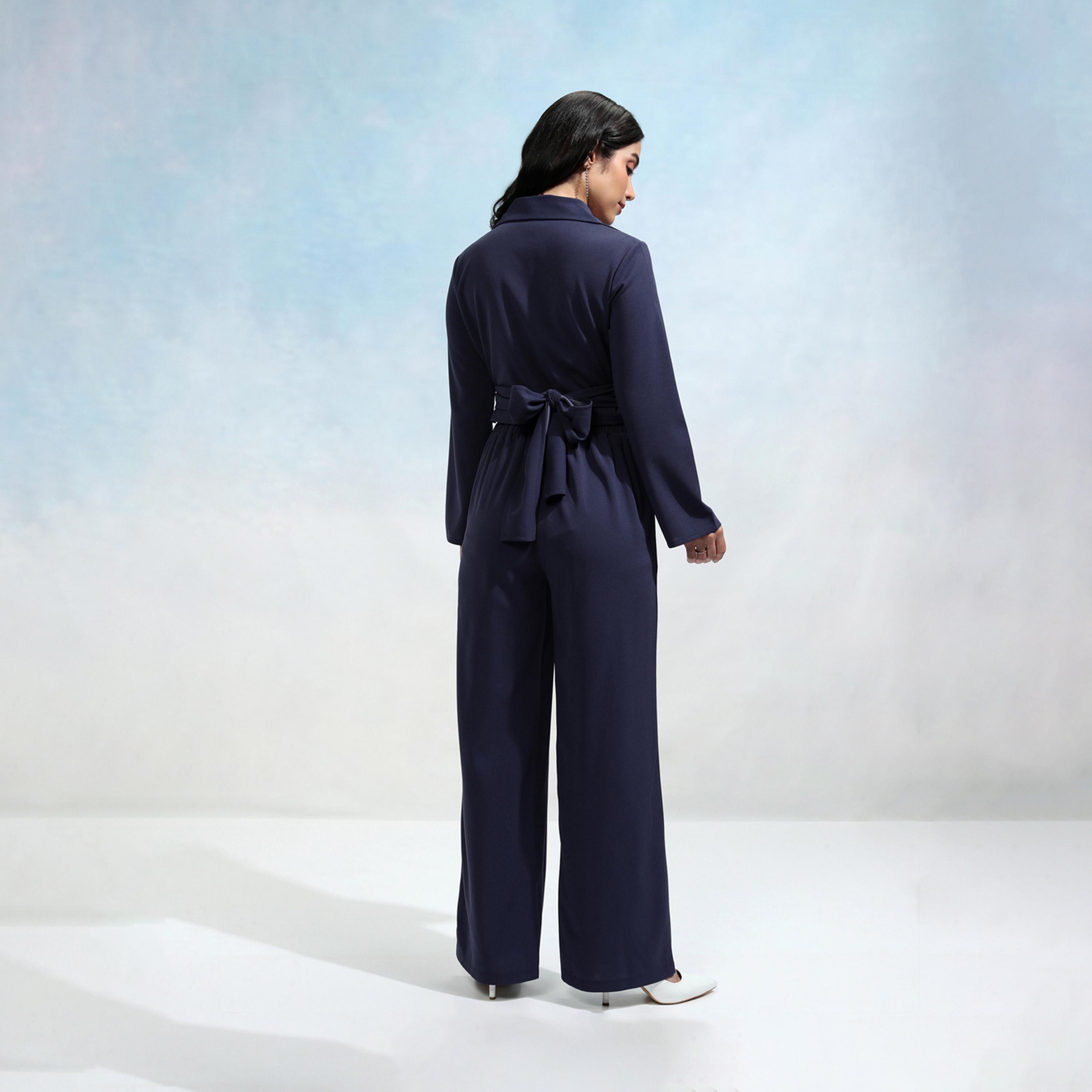Tokyo Talkies X Styli Solid Wrap Notch Label Crop Top With Wide Leg Trousers Co-Ords-women-clothing-coordsets-image-4