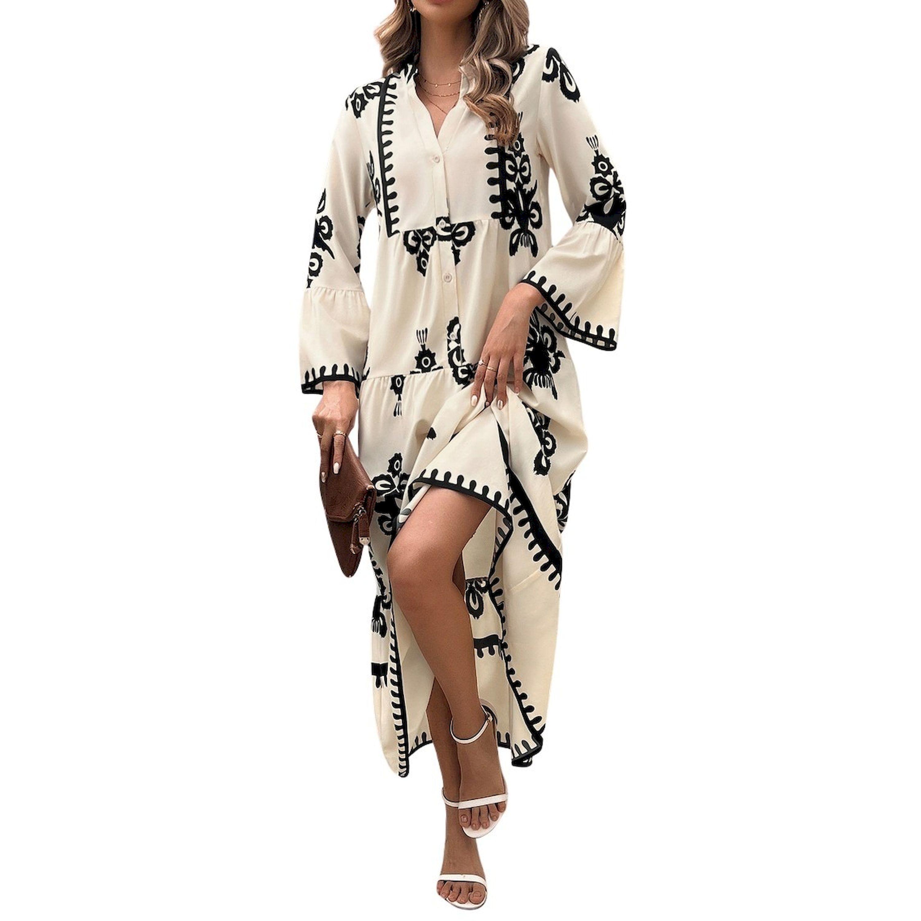 فستان طويل مطبع بالكامل مع أكمام 3/4-women-clothing-dresses-image-4