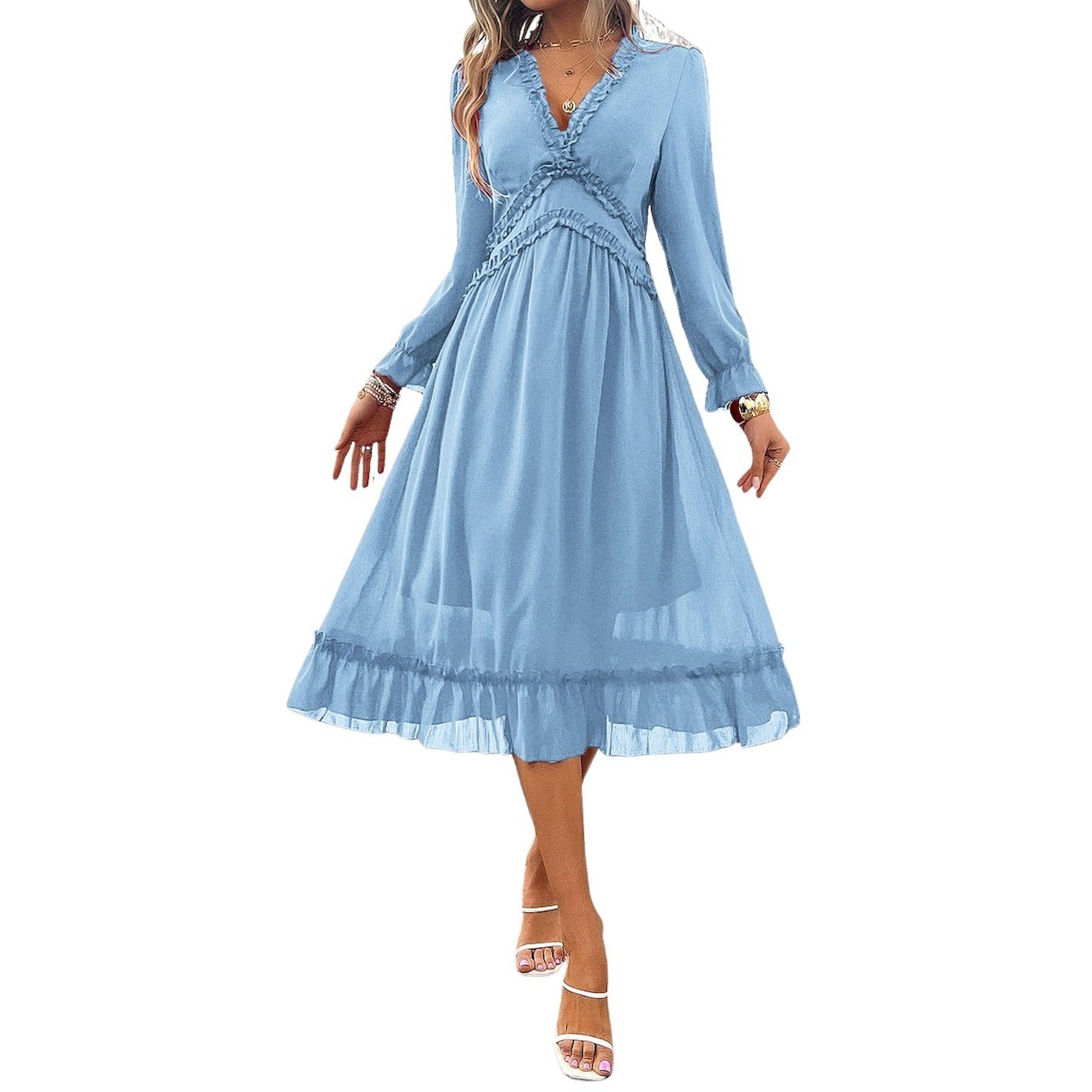 Take Two Flounce Detail Solid V Neck Midi Dress-women-clothing-dresses-image-4