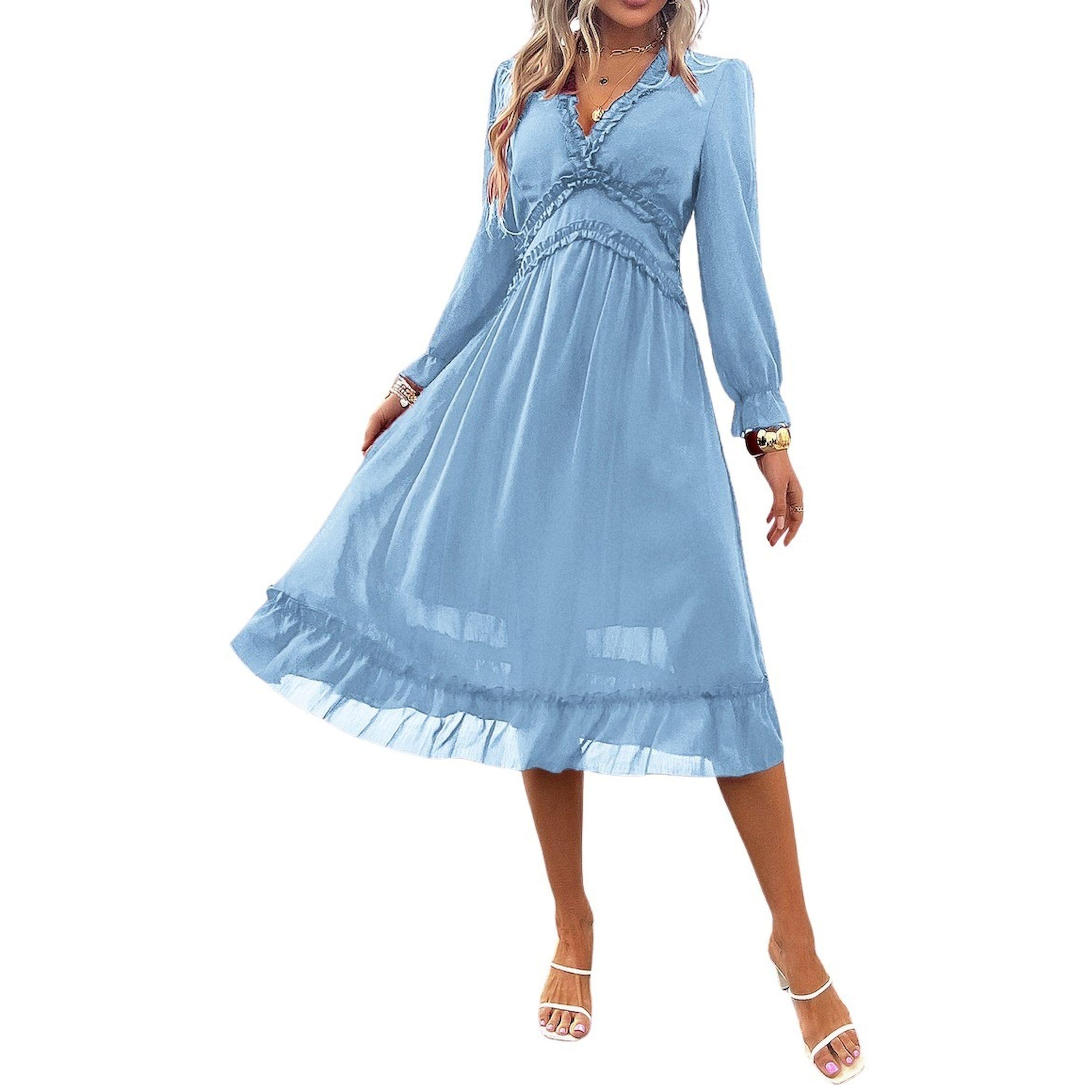 Take Two Flounce Detail Solid V Neck Midi Dress-women-clothing-dresses-image-5