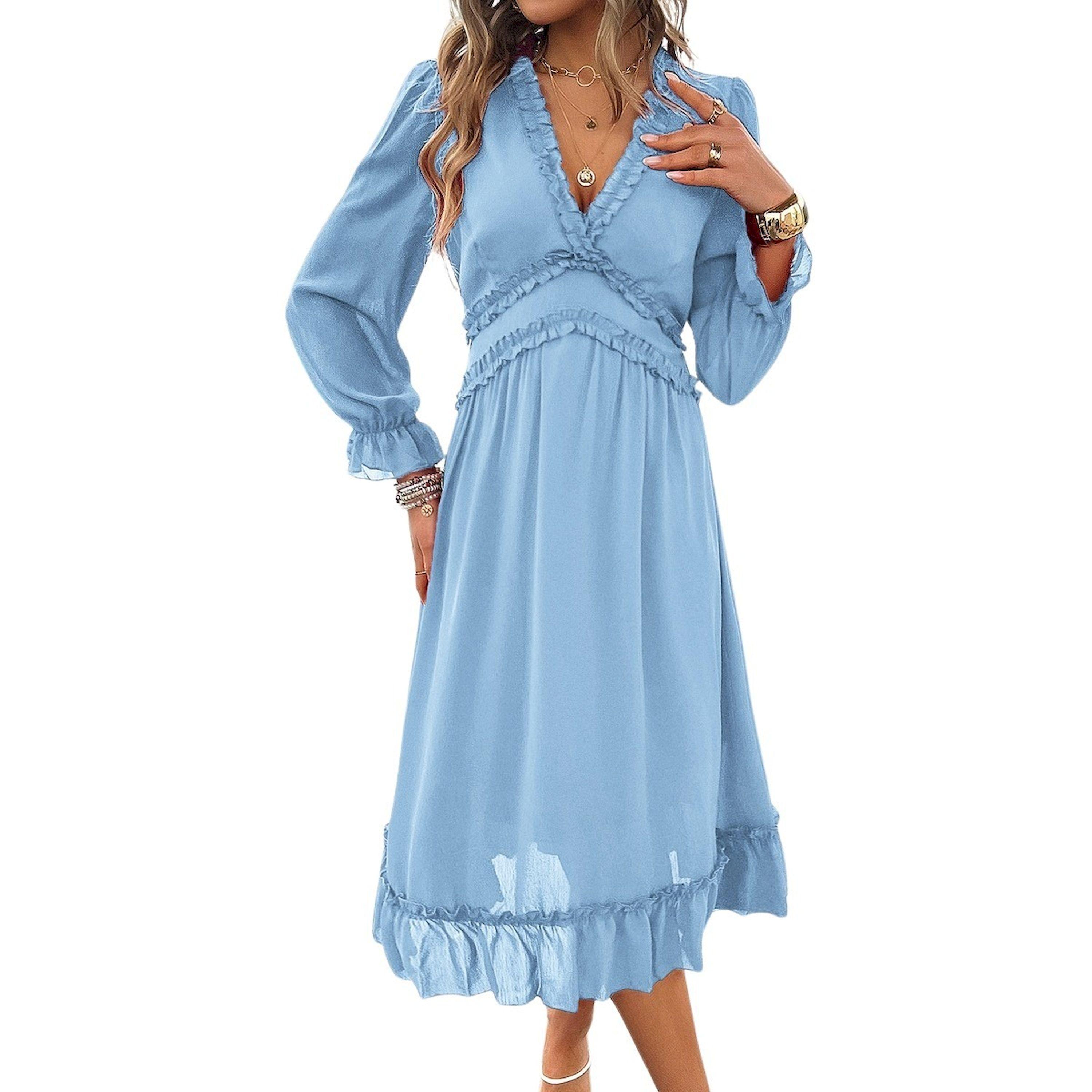 Take Two Flounce Detail Solid V Neck Midi Dress-women-clothing-dresses-image-6
