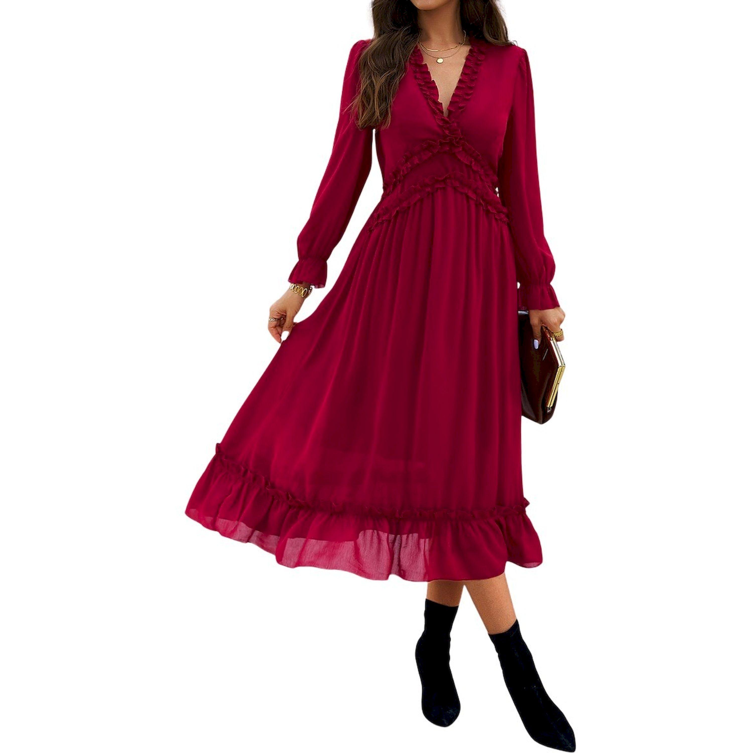 فستان ميدي سادة بتفاصيل كشكش-women-clothing-dresses-image-2