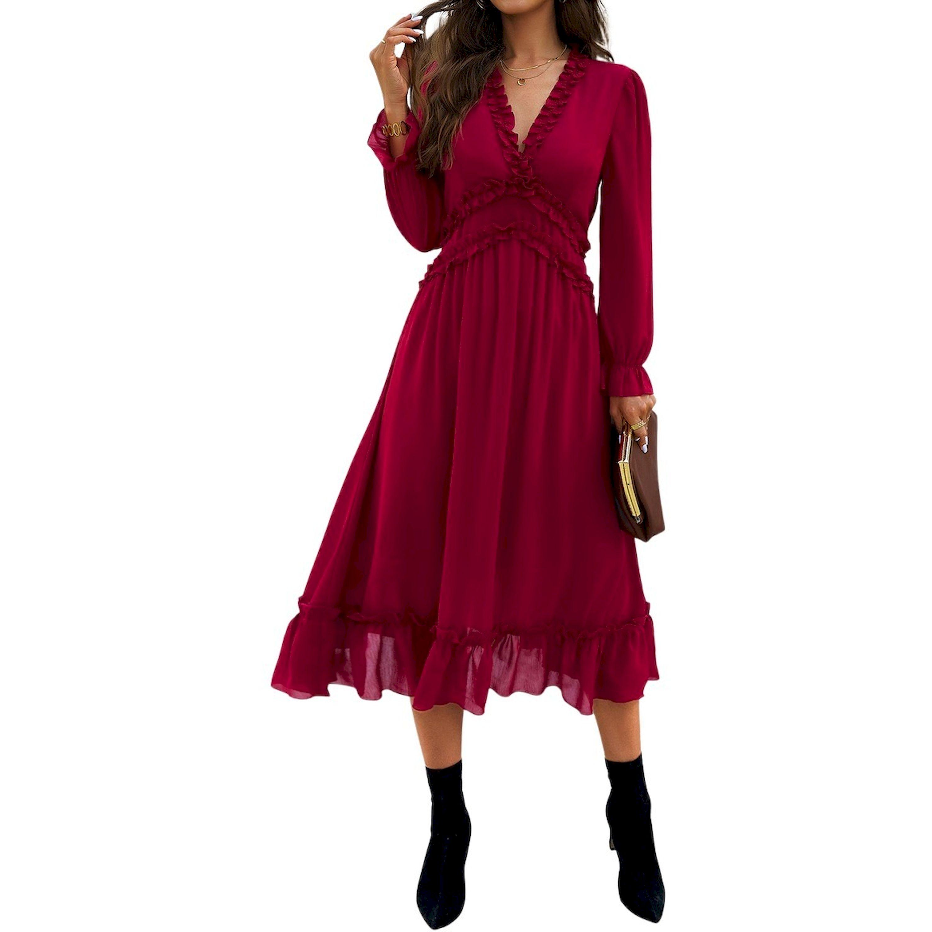 فستان ميدي سادة بتفاصيل كشكش-women-clothing-dresses-image-3