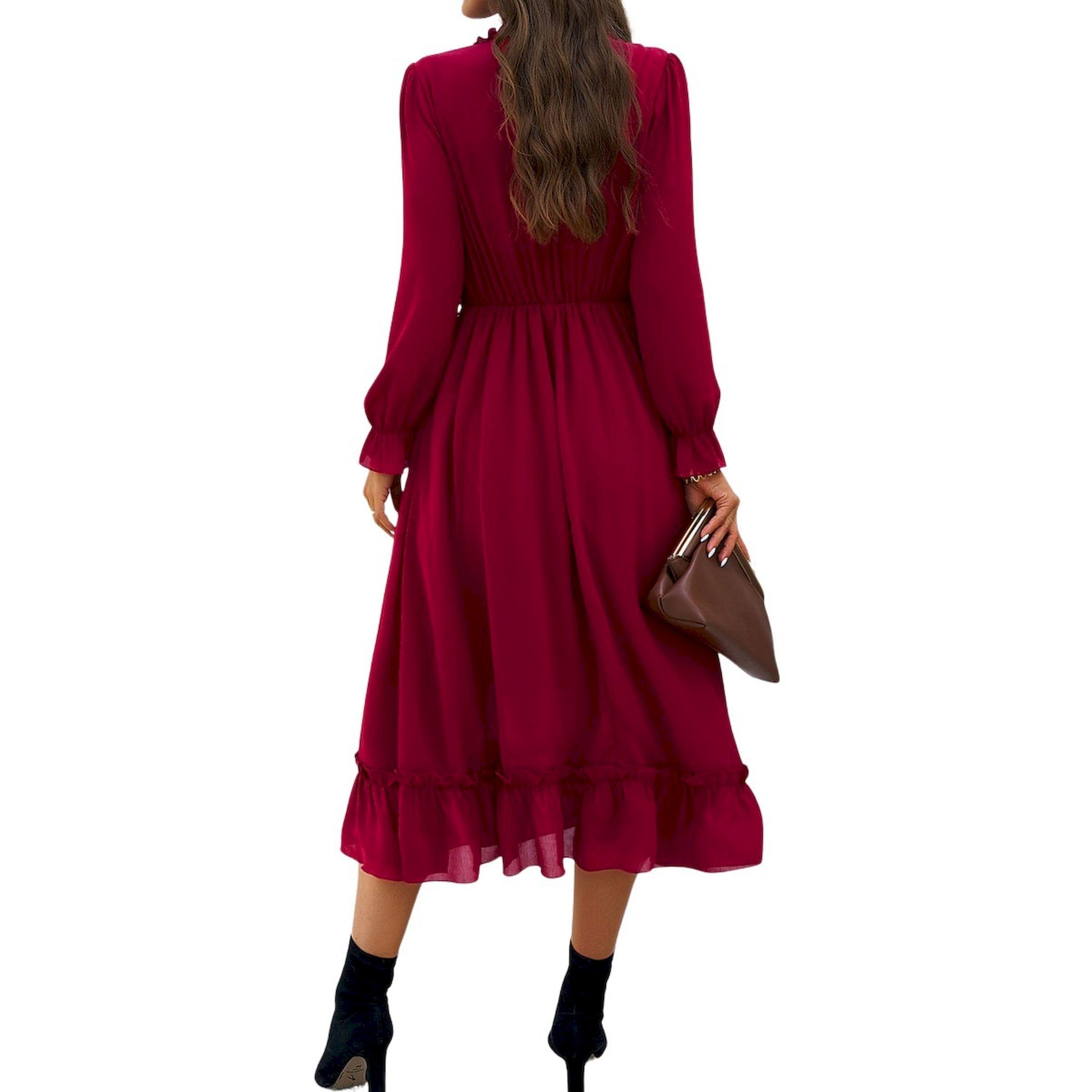 فستان ميدي سادة بتفاصيل كشكش-women-clothing-dresses-image-4