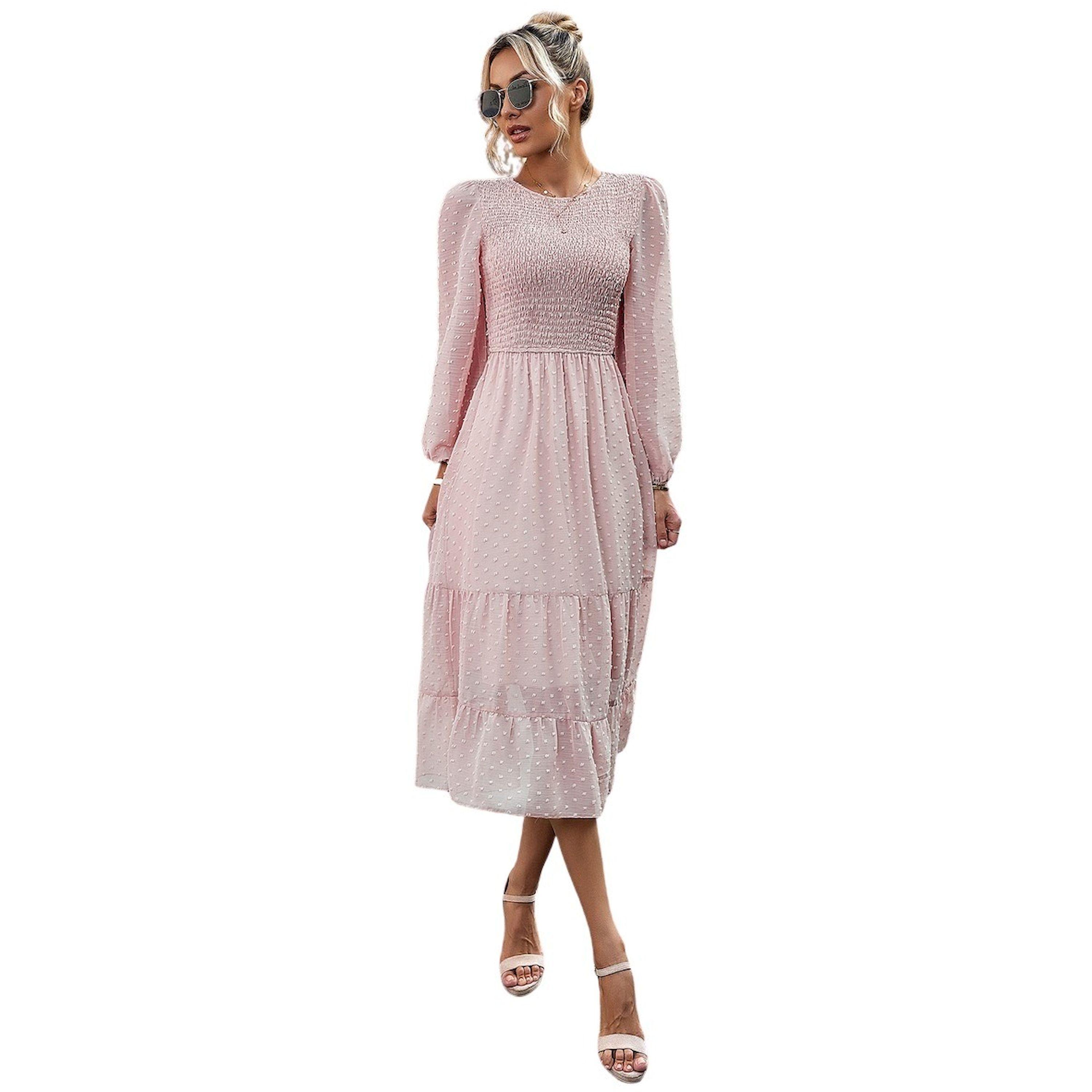 Take Two Solid Smocking Detail Long Sleeve Midi Dress-women-clothing-dresses-image-1