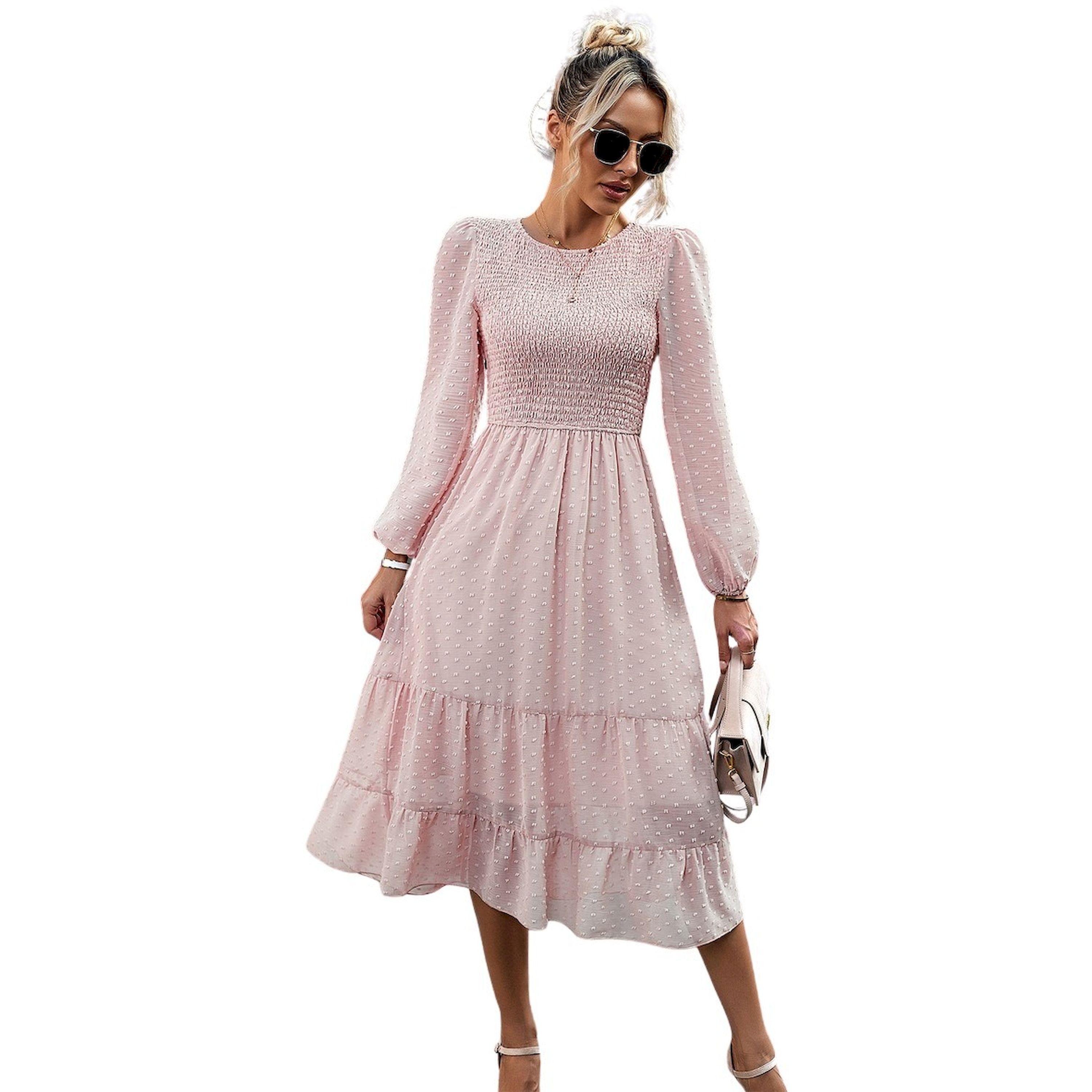فستان ميدي سادة بأكمام طويلة-women-clothing-dresses-image-4