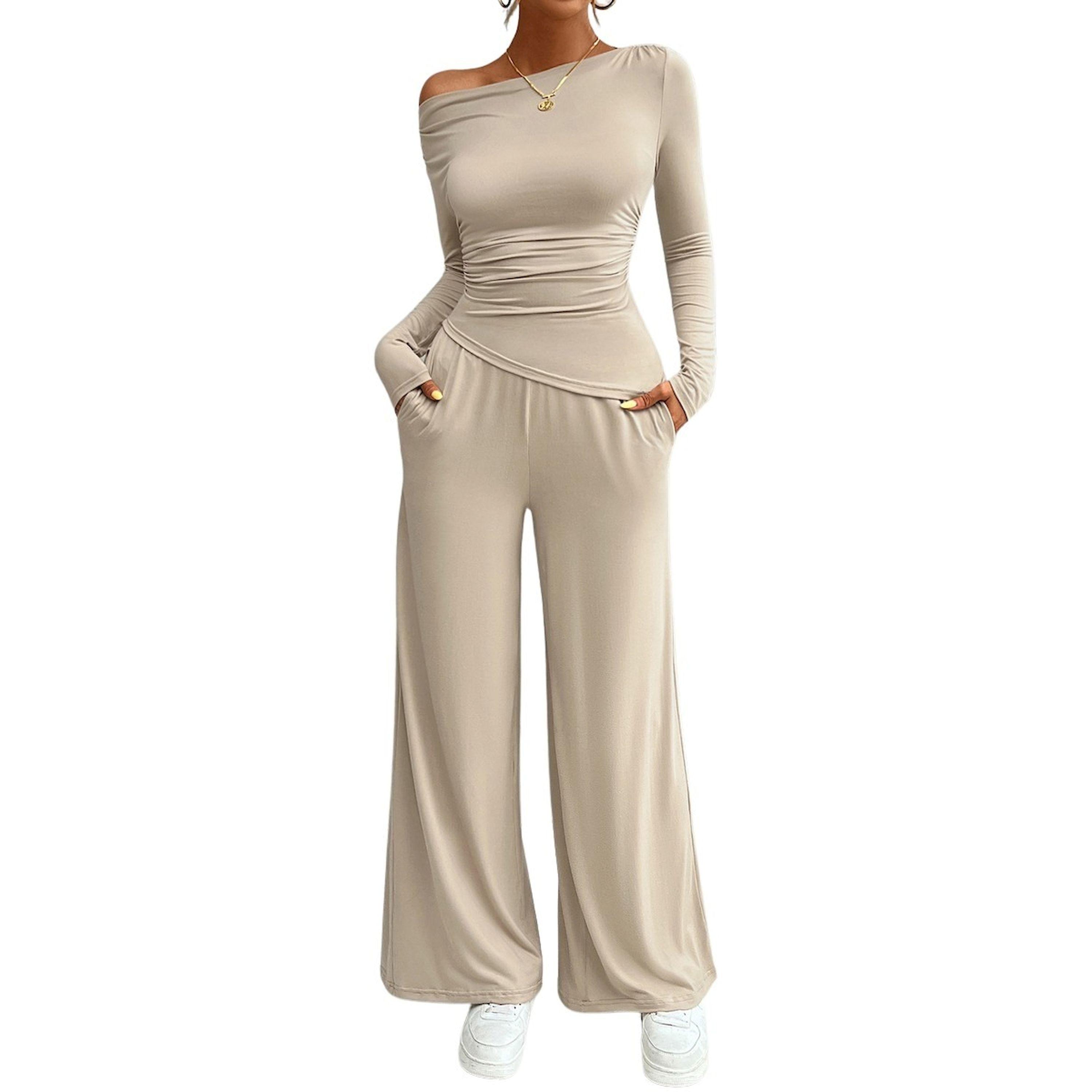 Take Two Solid Long Sleeve Top and Pants-women-clothing-coordsets-image-1