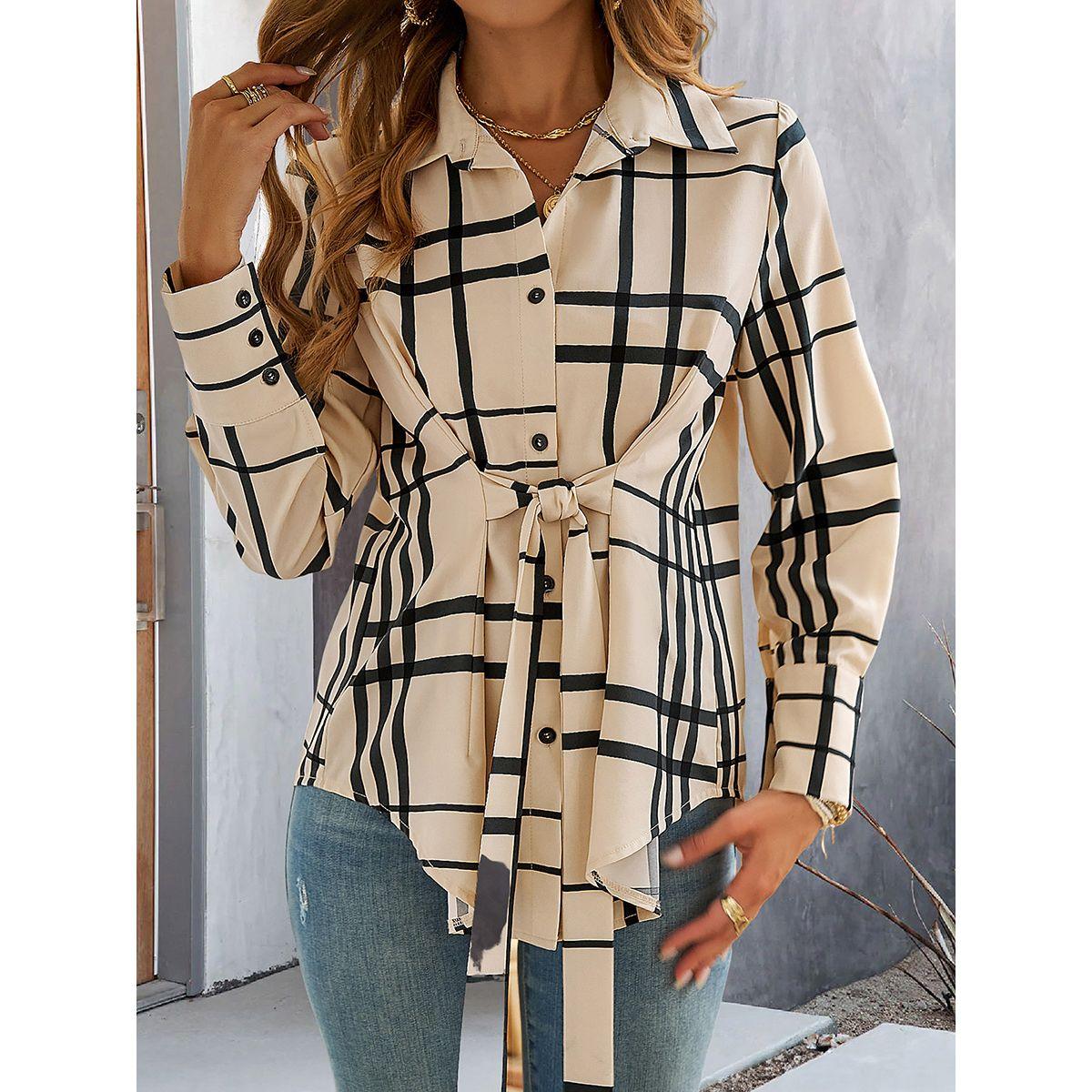 Styli Checked Pattern Front Knot Buttoned Shirt-women-clothing-shirtsandblouses-shirts-image-3