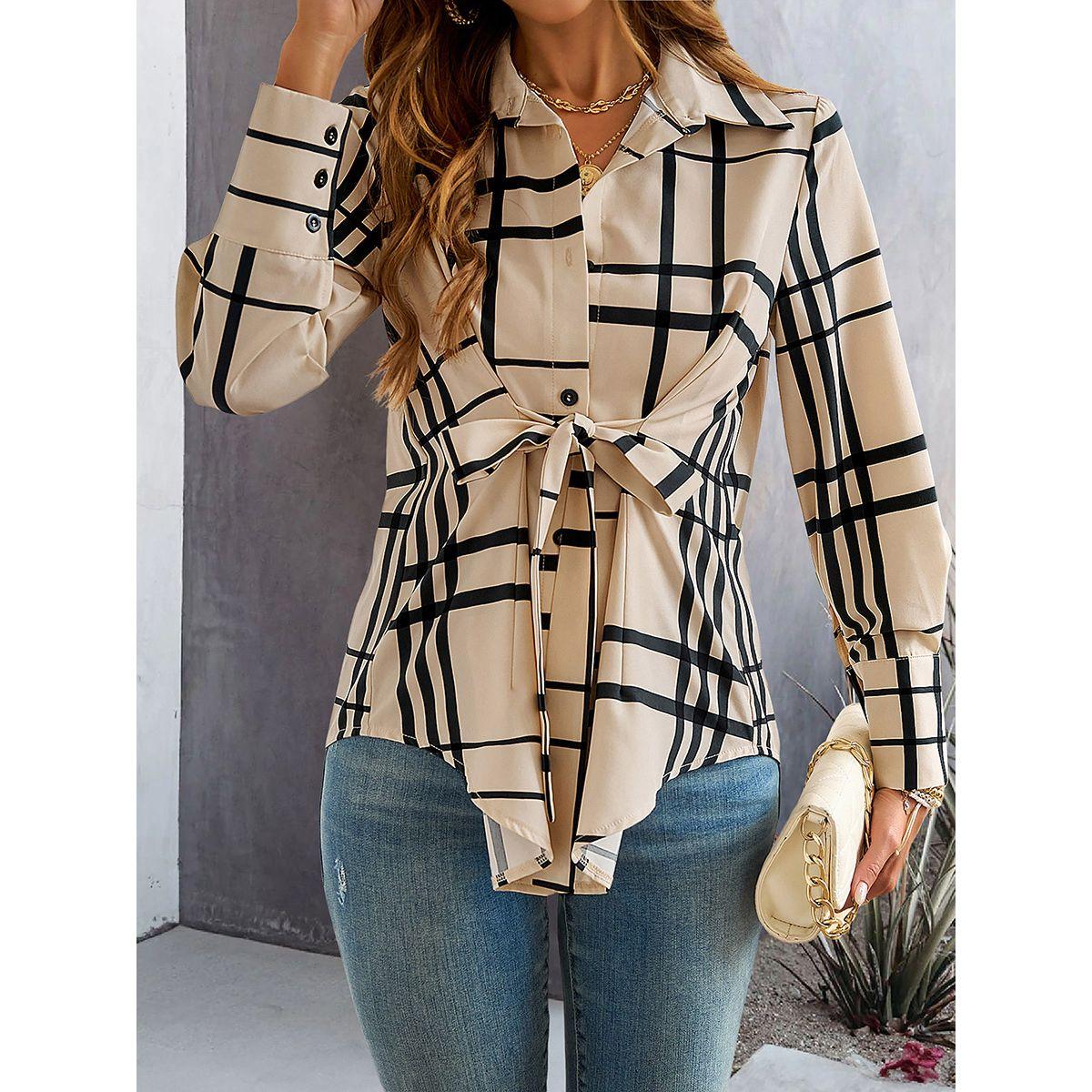 Styli Checked Pattern Front Knot Buttoned Shirt-women-clothing-shirtsandblouses-shirts-image-6