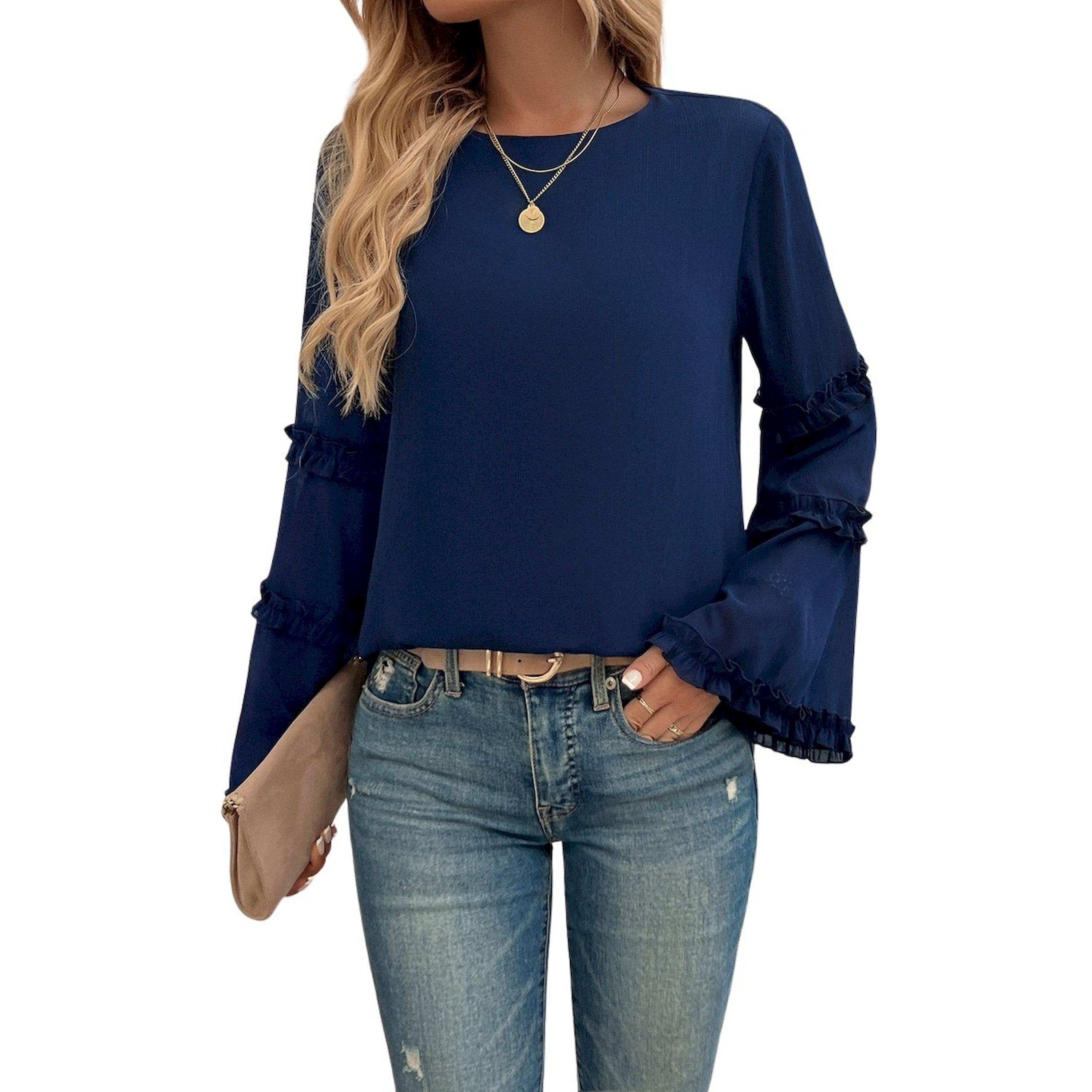 بلوزة سادة بياقة دائرية وأكمام طويلة-women-clothing-shirtsandblouses-blouses-image-4
