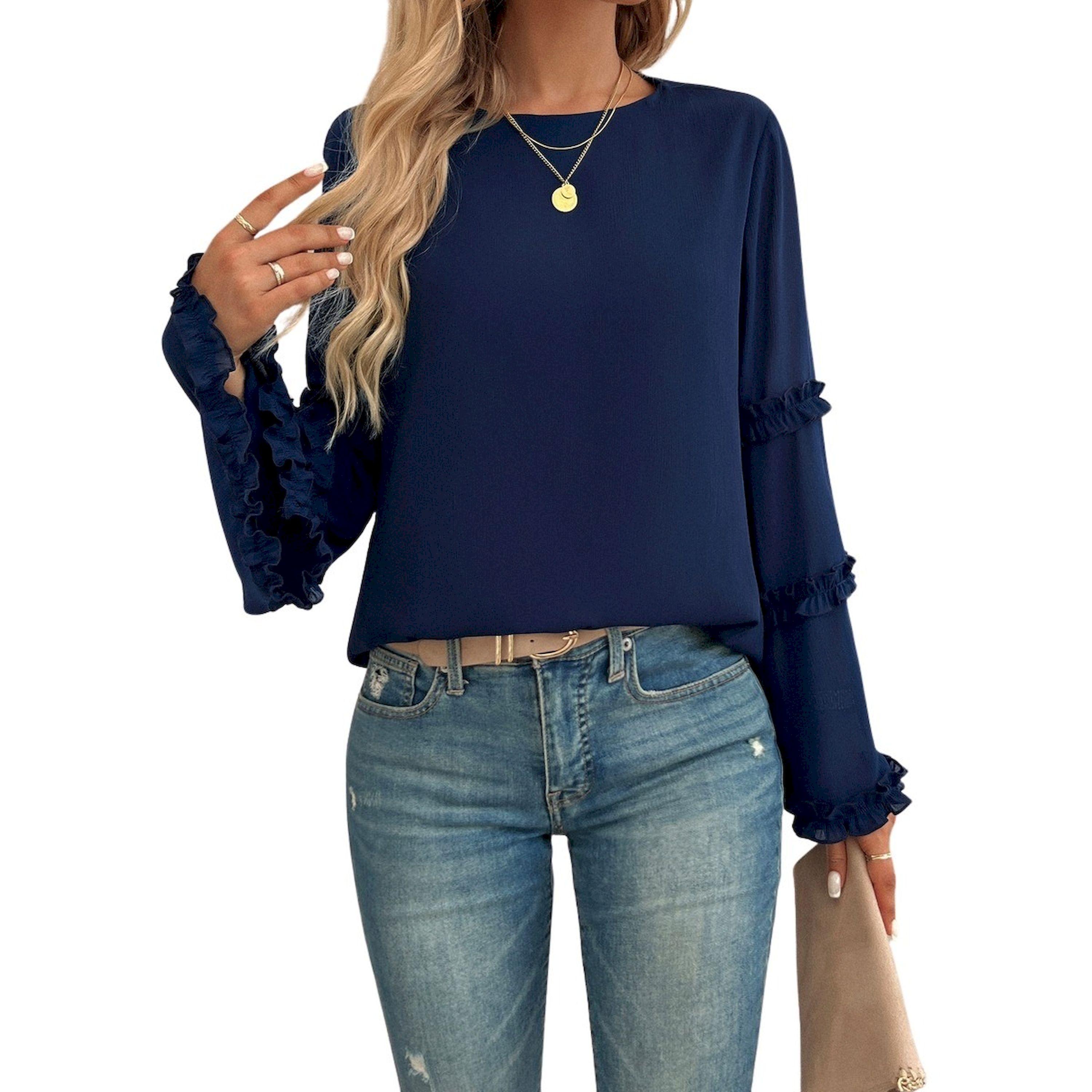 بلوزة سادة بياقة دائرية وأكمام طويلة-women-clothing-shirtsandblouses-blouses-image-6