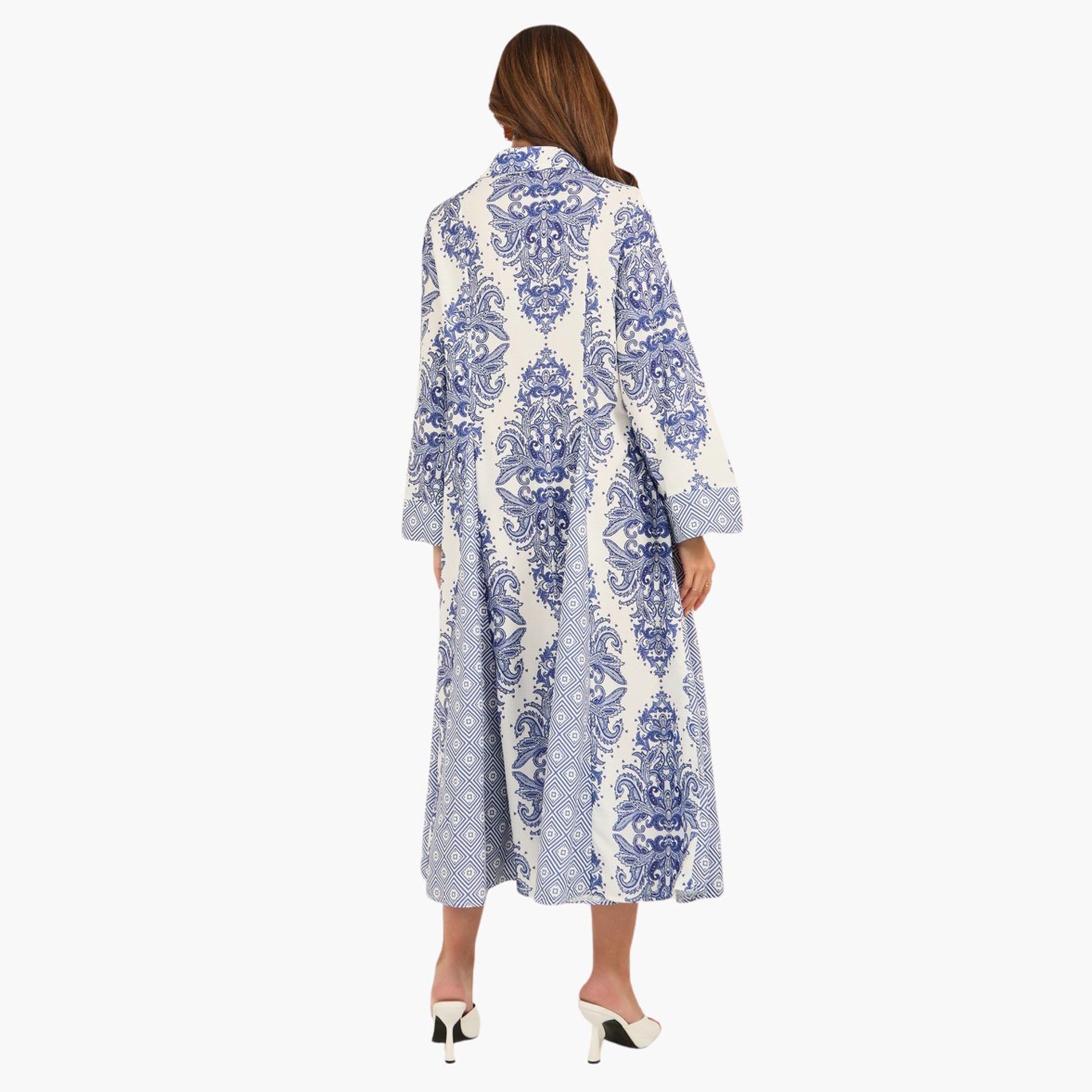 Styli All-Over Print Collared Flared Jalabiya-women-arabicclothing-jalabiyas-image-6