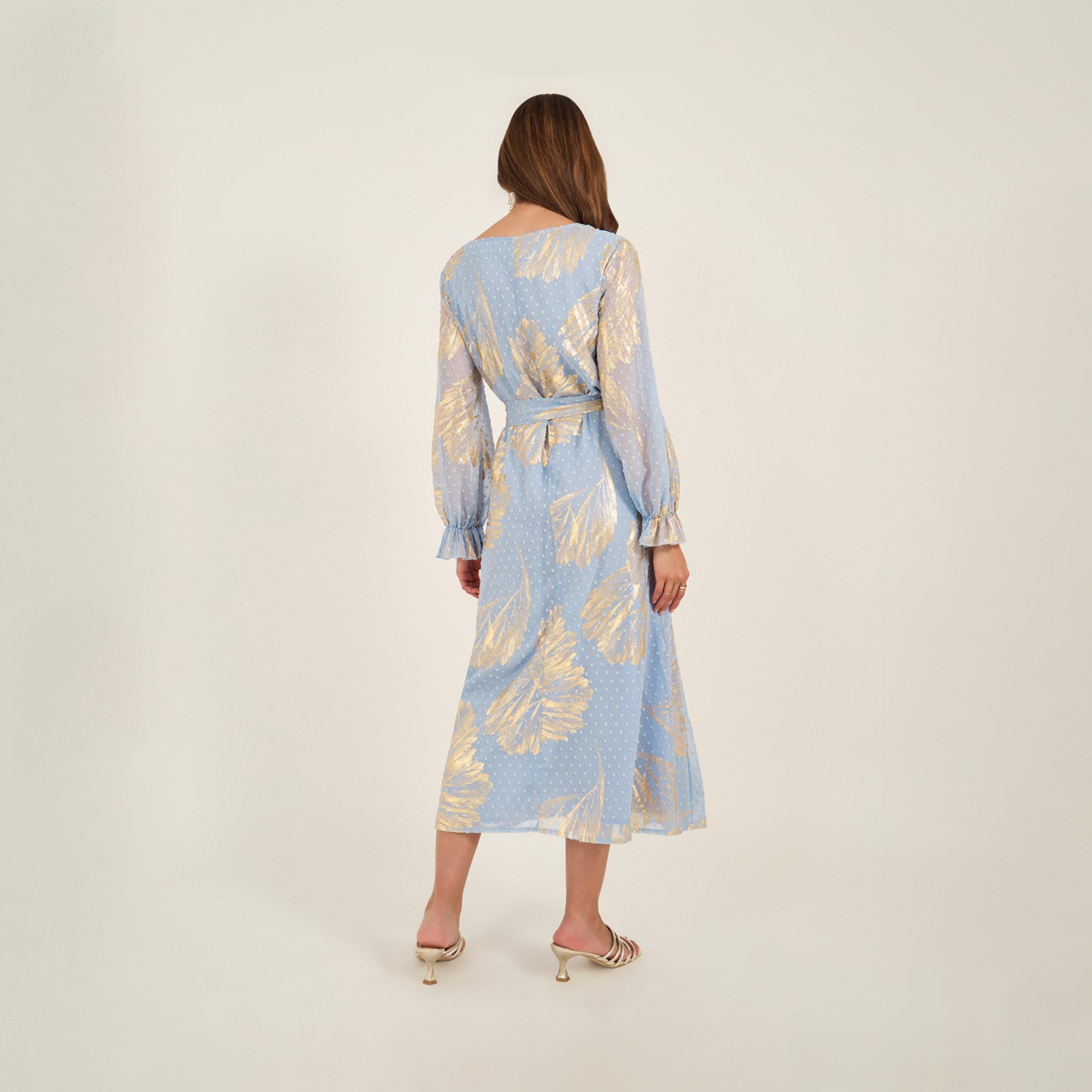 KL X Styli Textured Dobby Foil Print Front Tie-Up Abaya-women-clothing-dresses-image-6