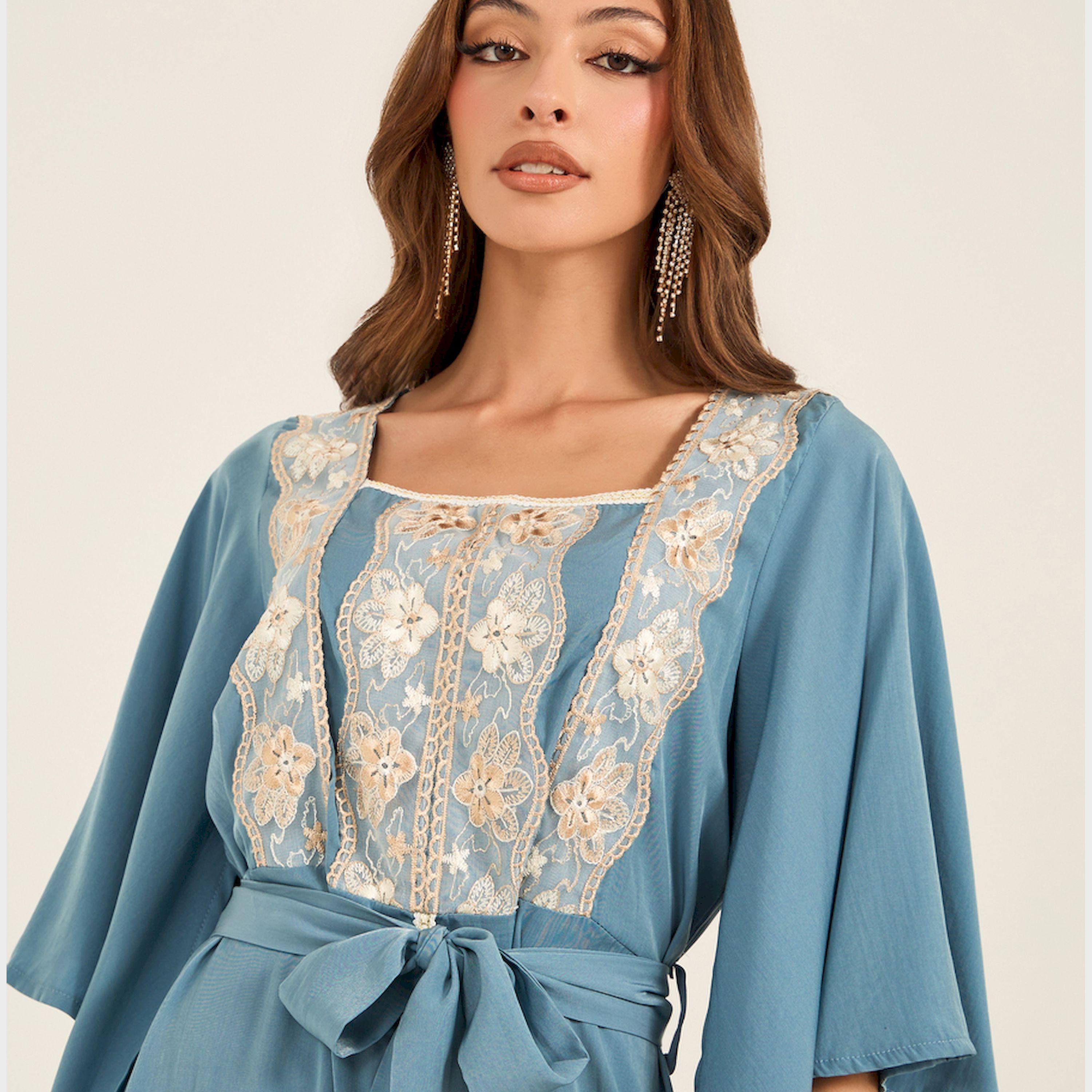 KL X Styli Embroidered Lace Insert Square Neck Jalabiya-women-arabicclothing-jalabiyas-image-4