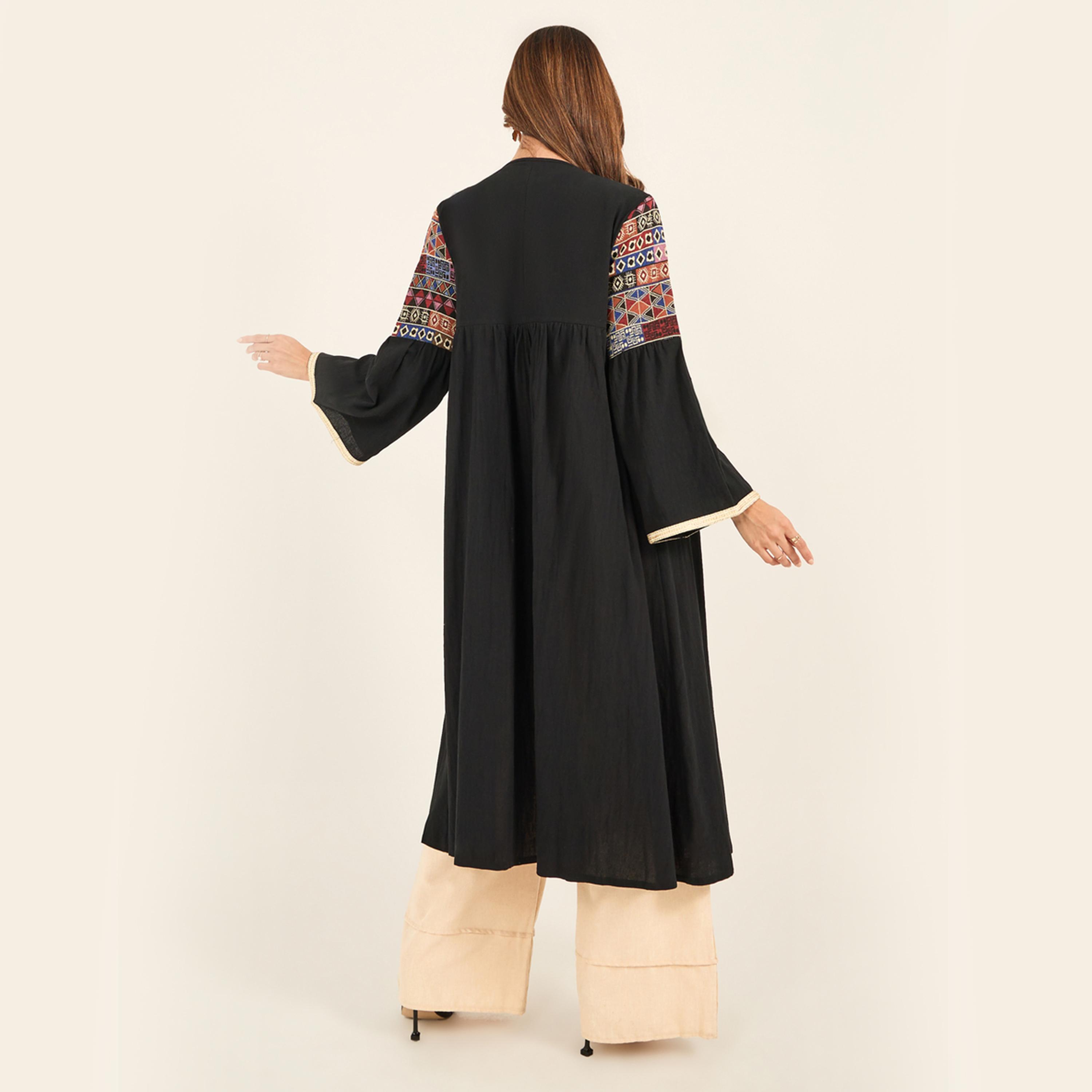 KL X Styli Embroidered Bell Sleeve Regular Fit Abaya-women-arabicclothing-abayas-image-5