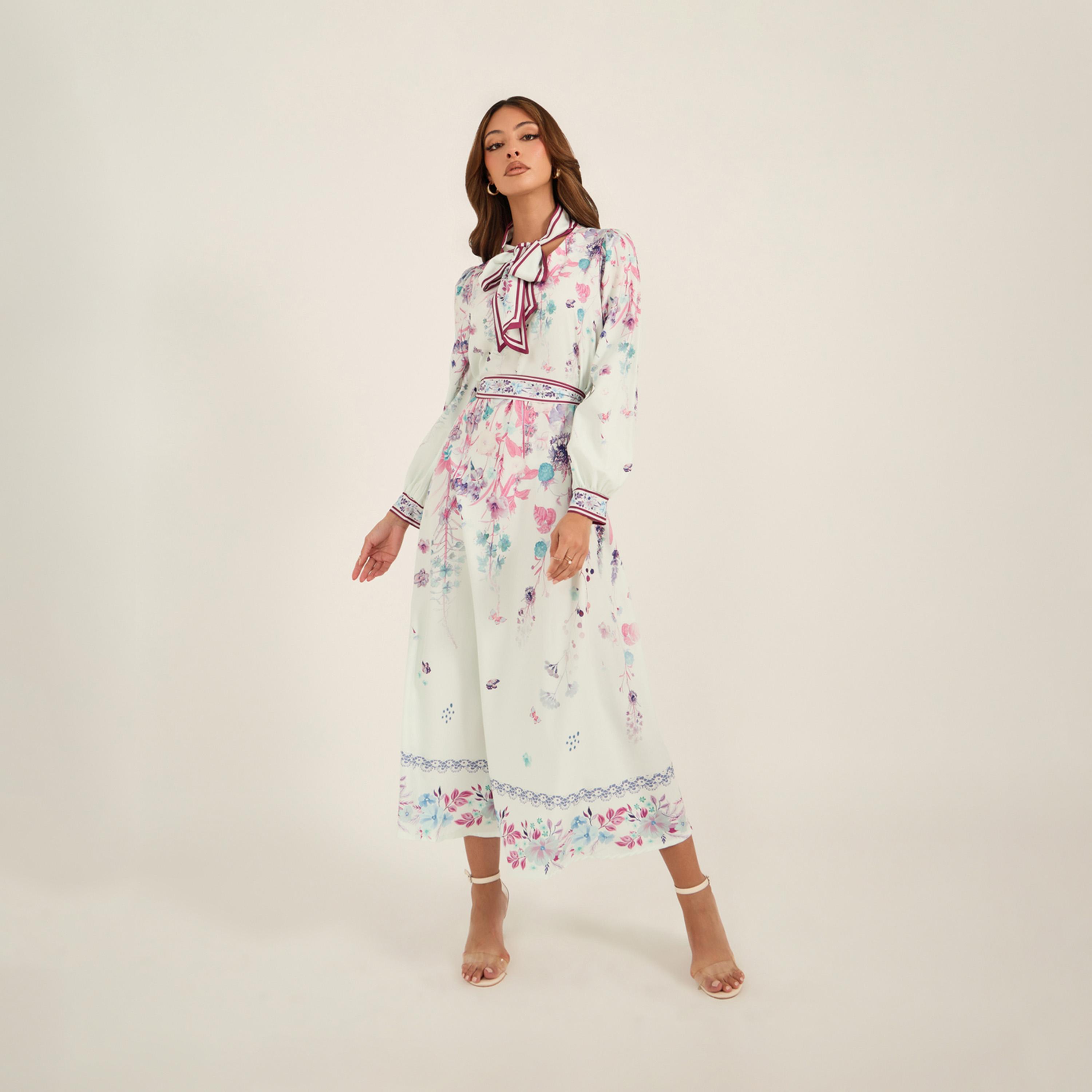 كي ال × ستايلي - فستان متوسط الطول برباط حول الرقبة-women-clothing-dresses-image-2